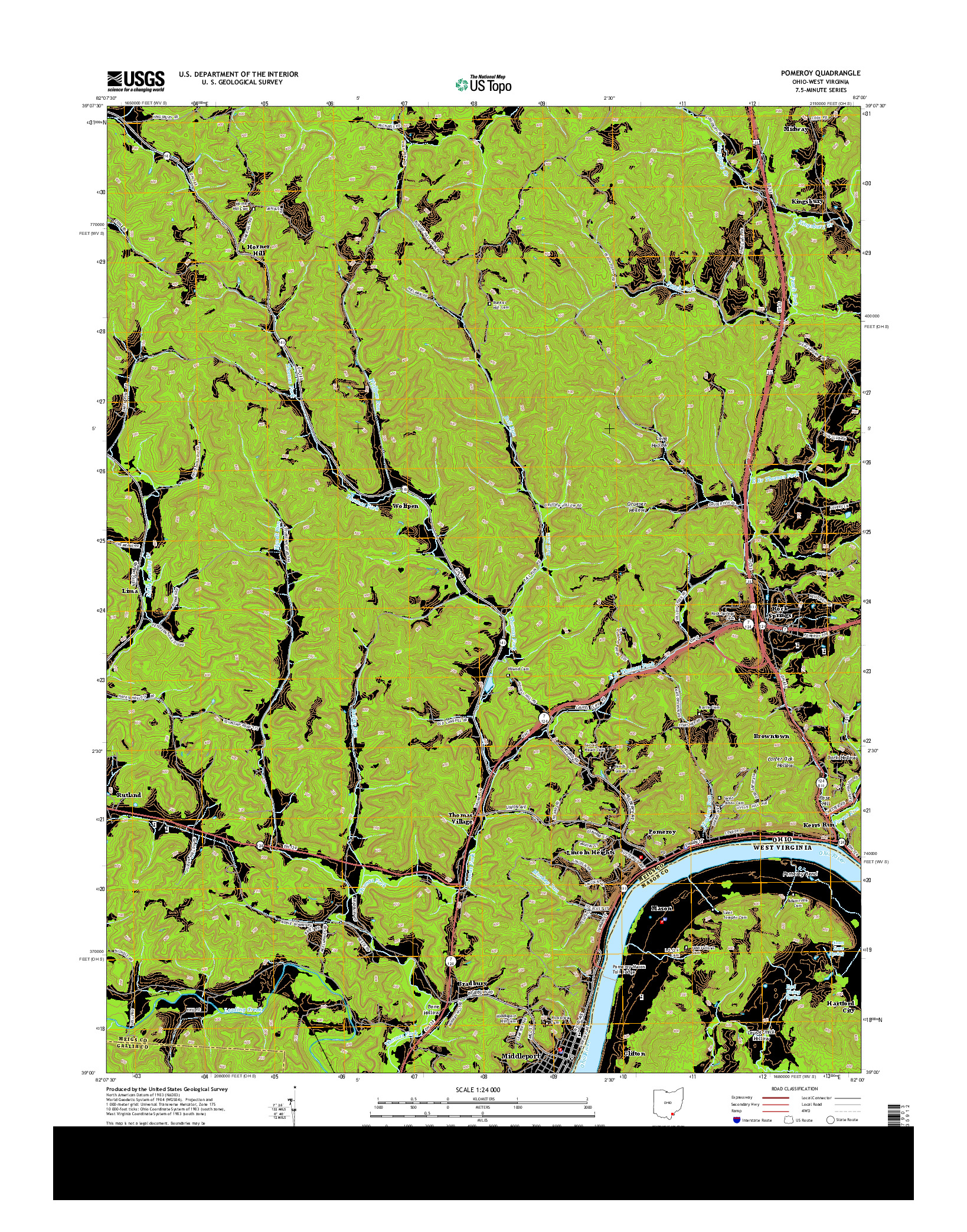 USGS US TOPO 7.5-MINUTE MAP FOR POMEROY, OH-WV 2013