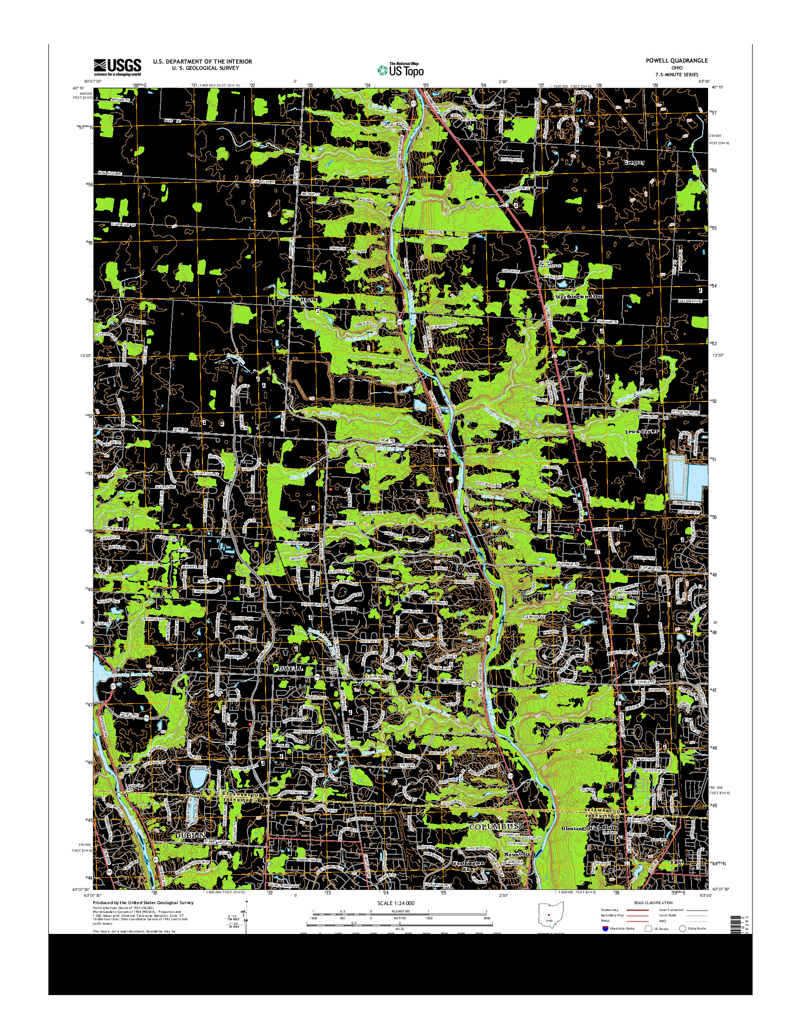 USGS US TOPO 7.5-MINUTE MAP FOR POWELL, OH 2013