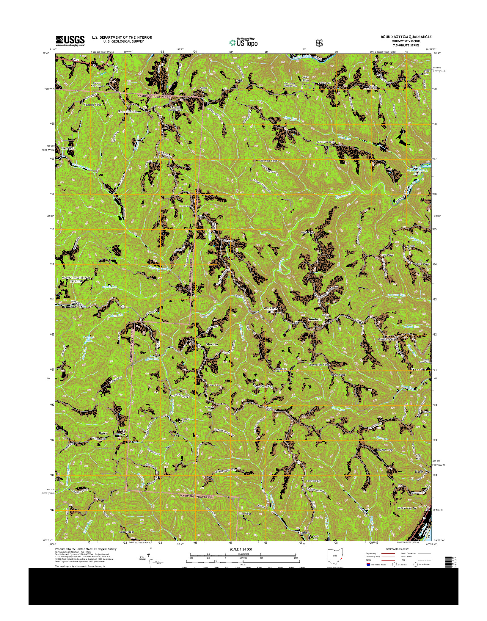 USGS US TOPO 7.5-MINUTE MAP FOR ROUND BOTTOM, OH-WV 2013