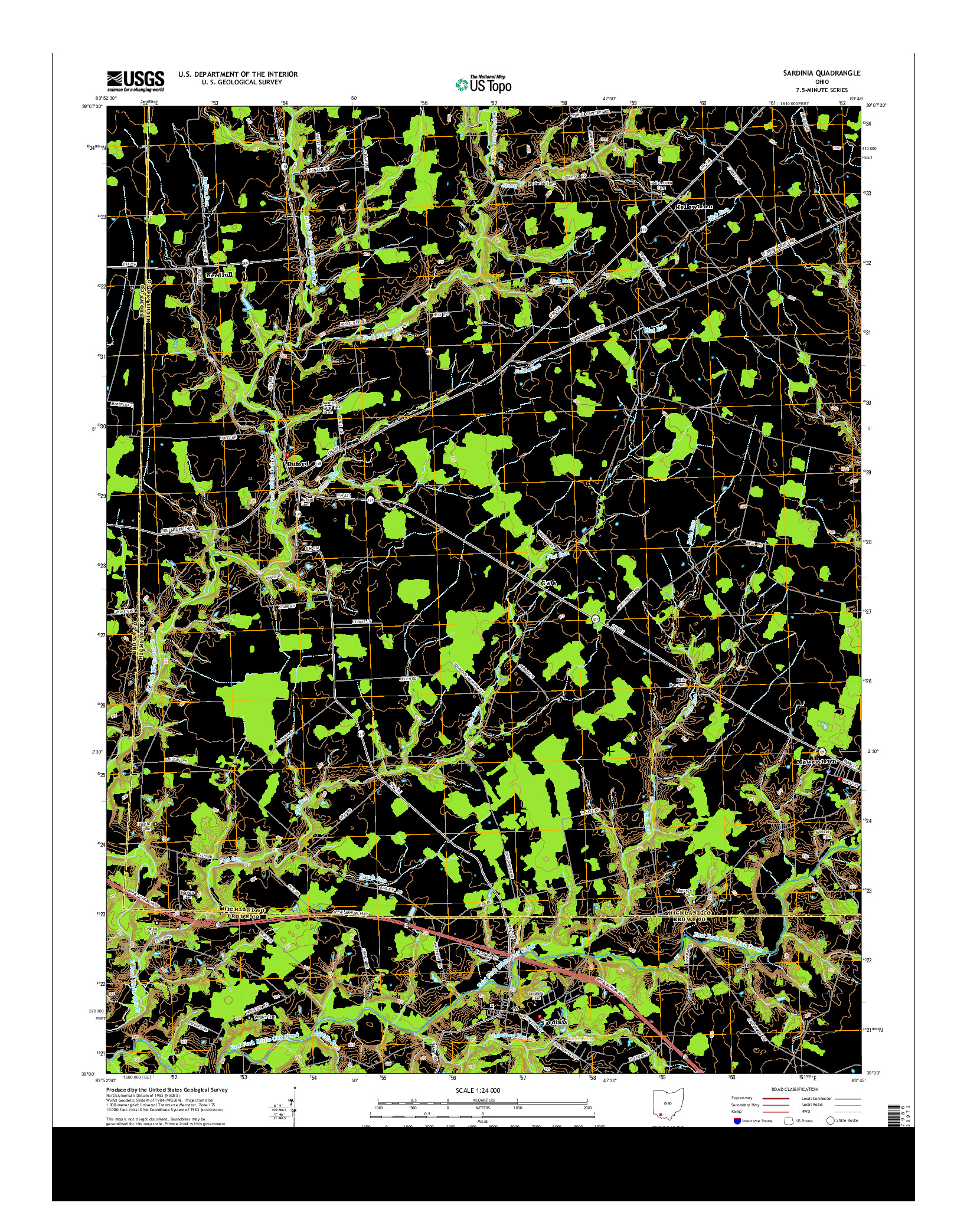 USGS US TOPO 7.5-MINUTE MAP FOR SARDINIA, OH 2013