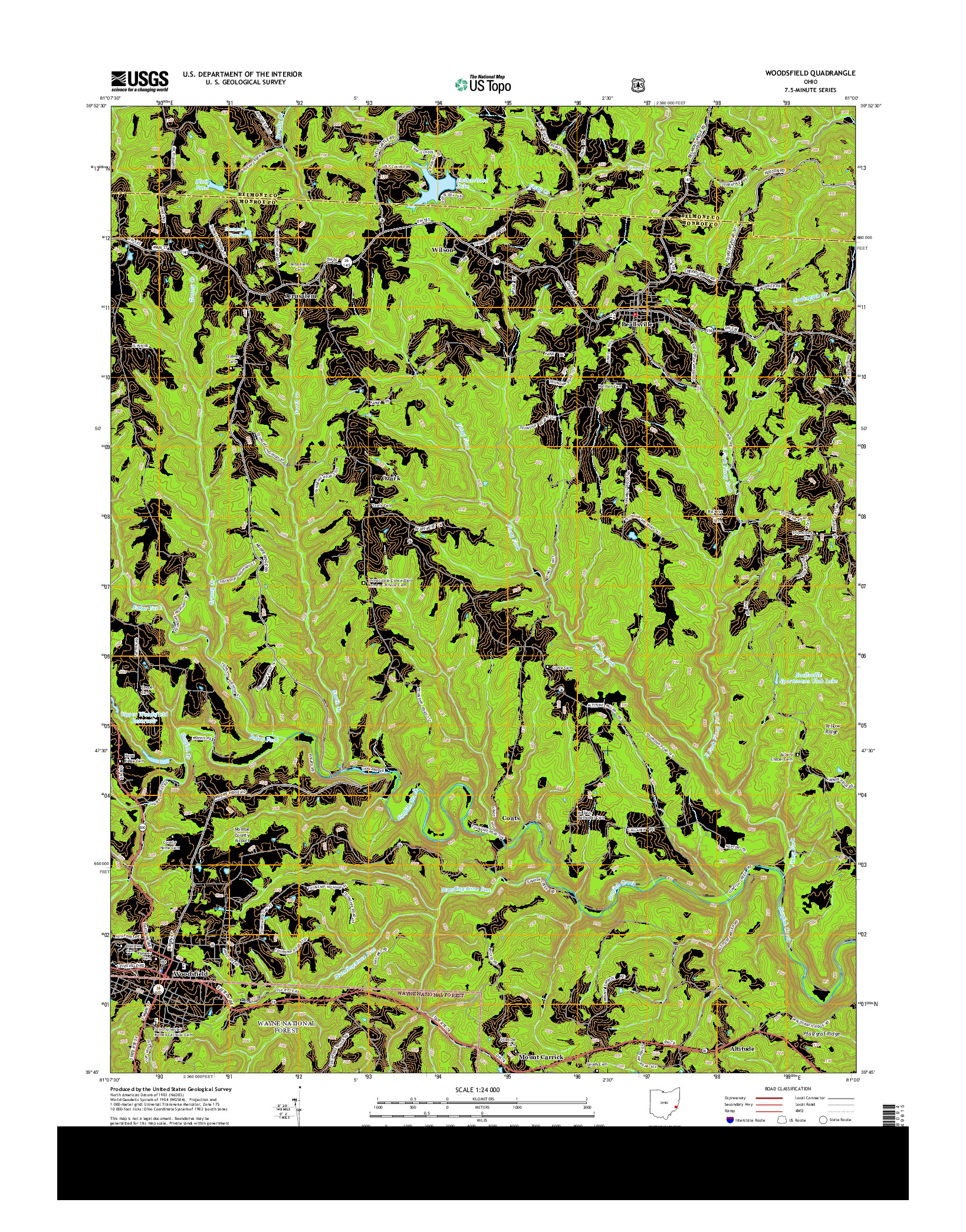 USGS US TOPO 7.5-MINUTE MAP FOR WOODSFIELD, OH 2013