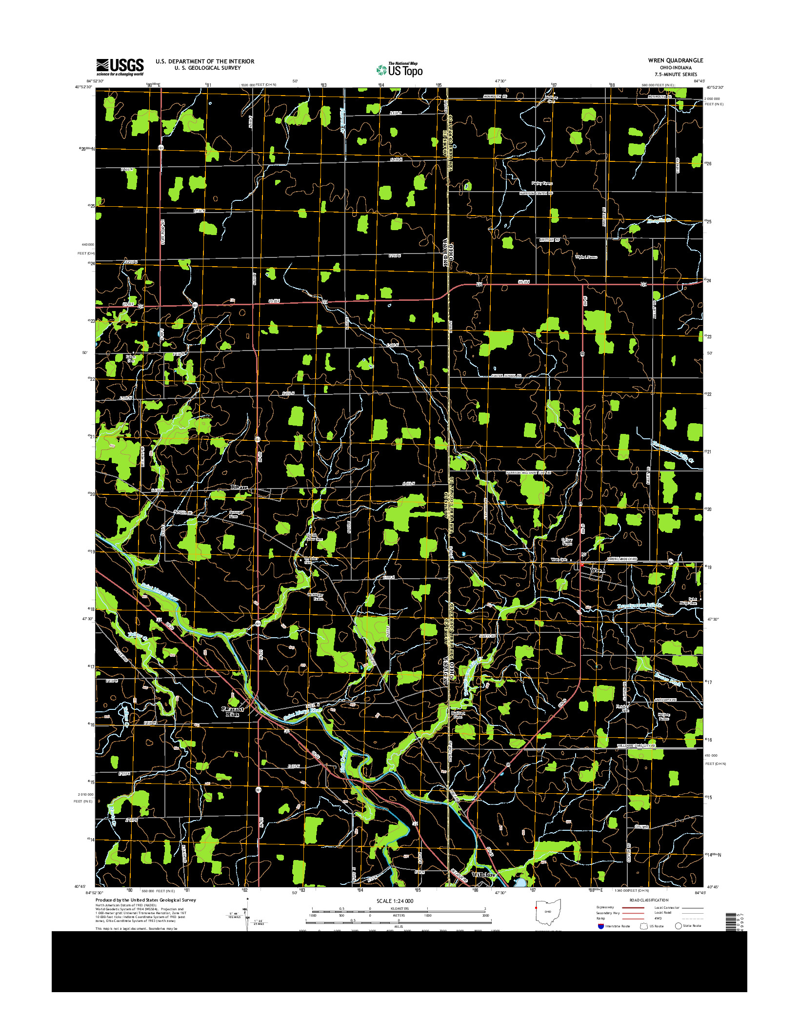 USGS US TOPO 7.5-MINUTE MAP FOR WREN, OH-IN 2013