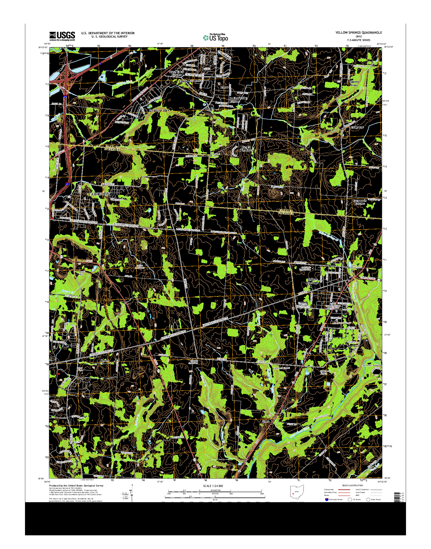 USGS US TOPO 7.5-MINUTE MAP FOR YELLOW SPRINGS, OH 2013