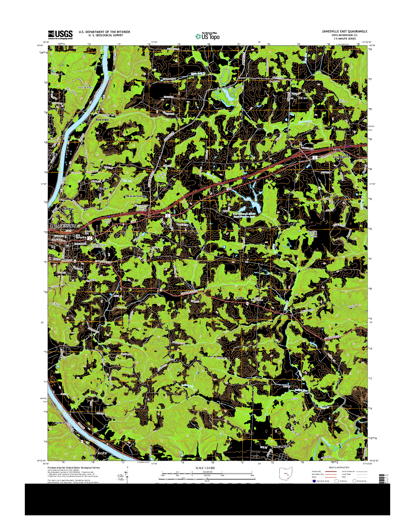 USGS US TOPO 7.5-MINUTE MAP FOR ZANESVILLE EAST, OH 2013