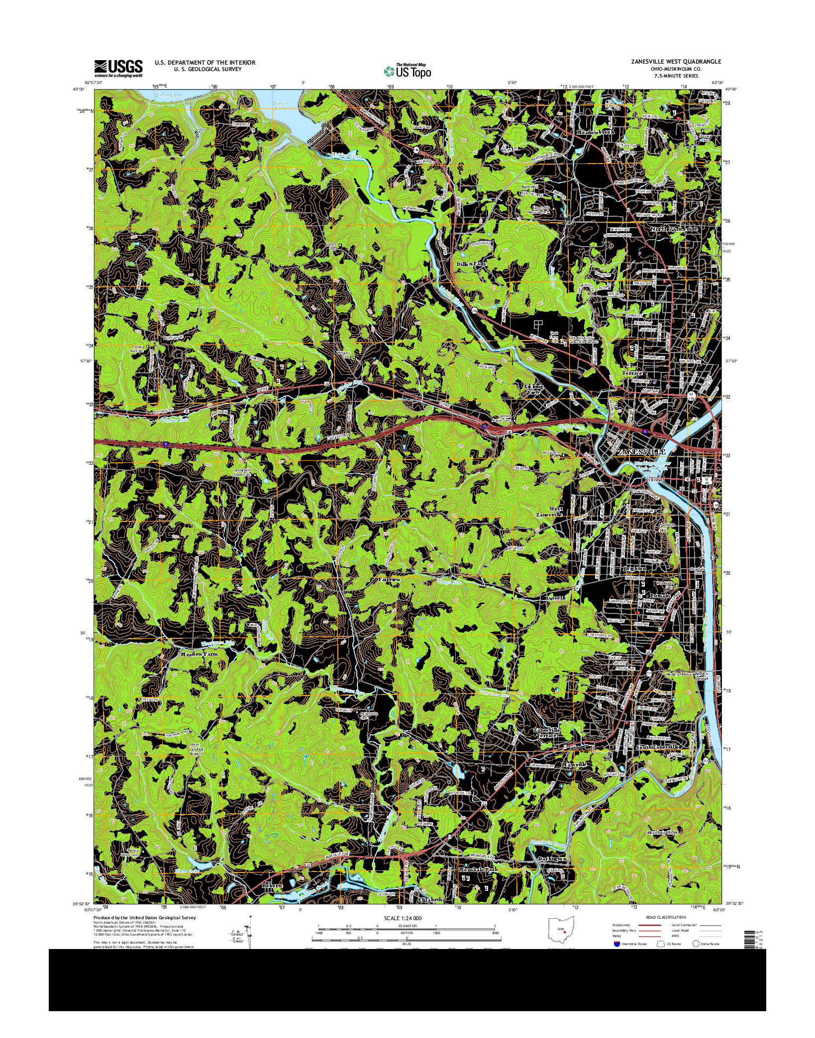 USGS US TOPO 7.5-MINUTE MAP FOR ZANESVILLE WEST, OH 2013