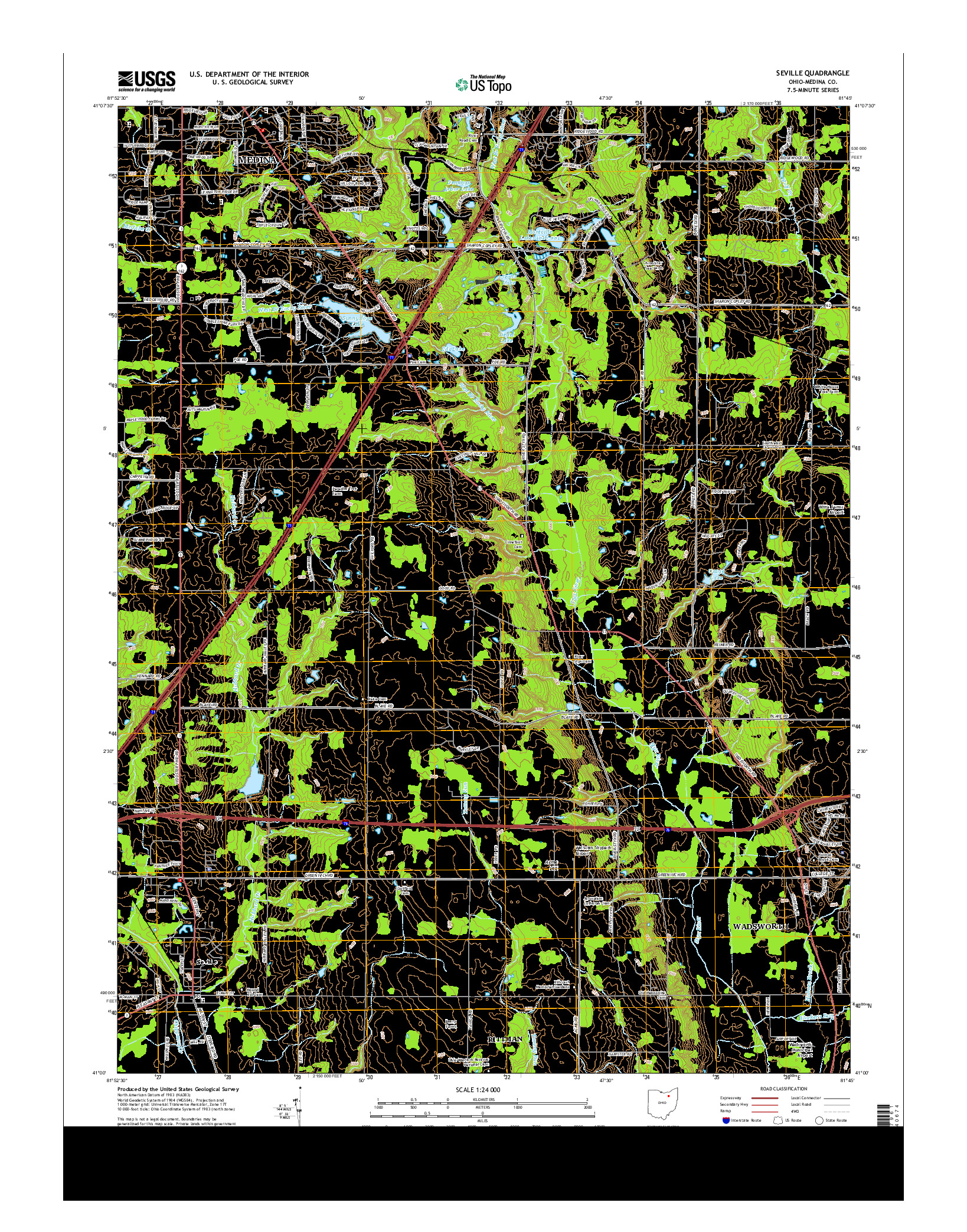 USGS US TOPO 7.5-MINUTE MAP FOR SEVILLE, OH 2013