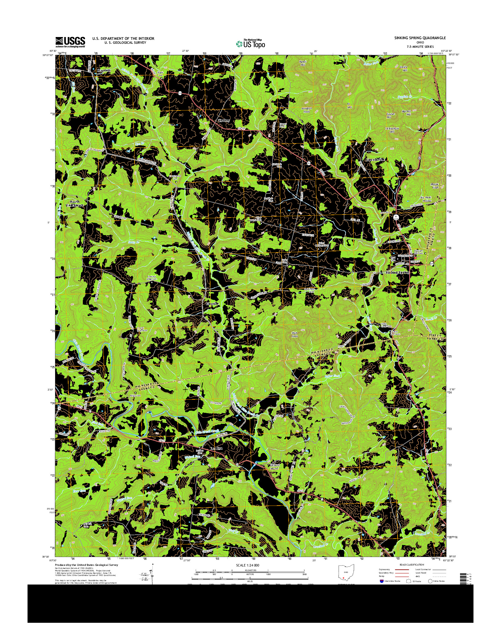 USGS US TOPO 7.5-MINUTE MAP FOR SINKING SPRING, OH 2013