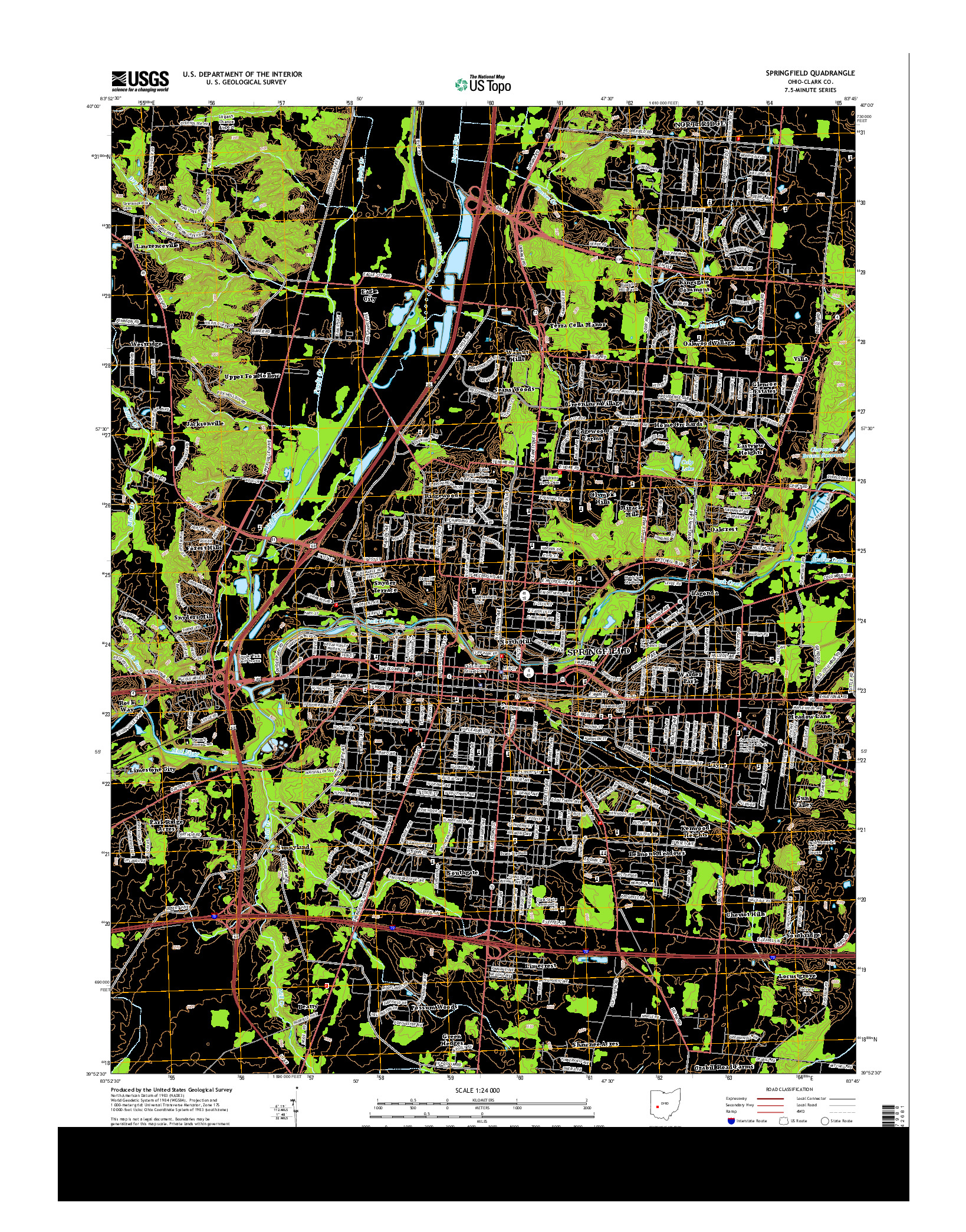 USGS US TOPO 7.5-MINUTE MAP FOR SPRINGFIELD, OH 2013