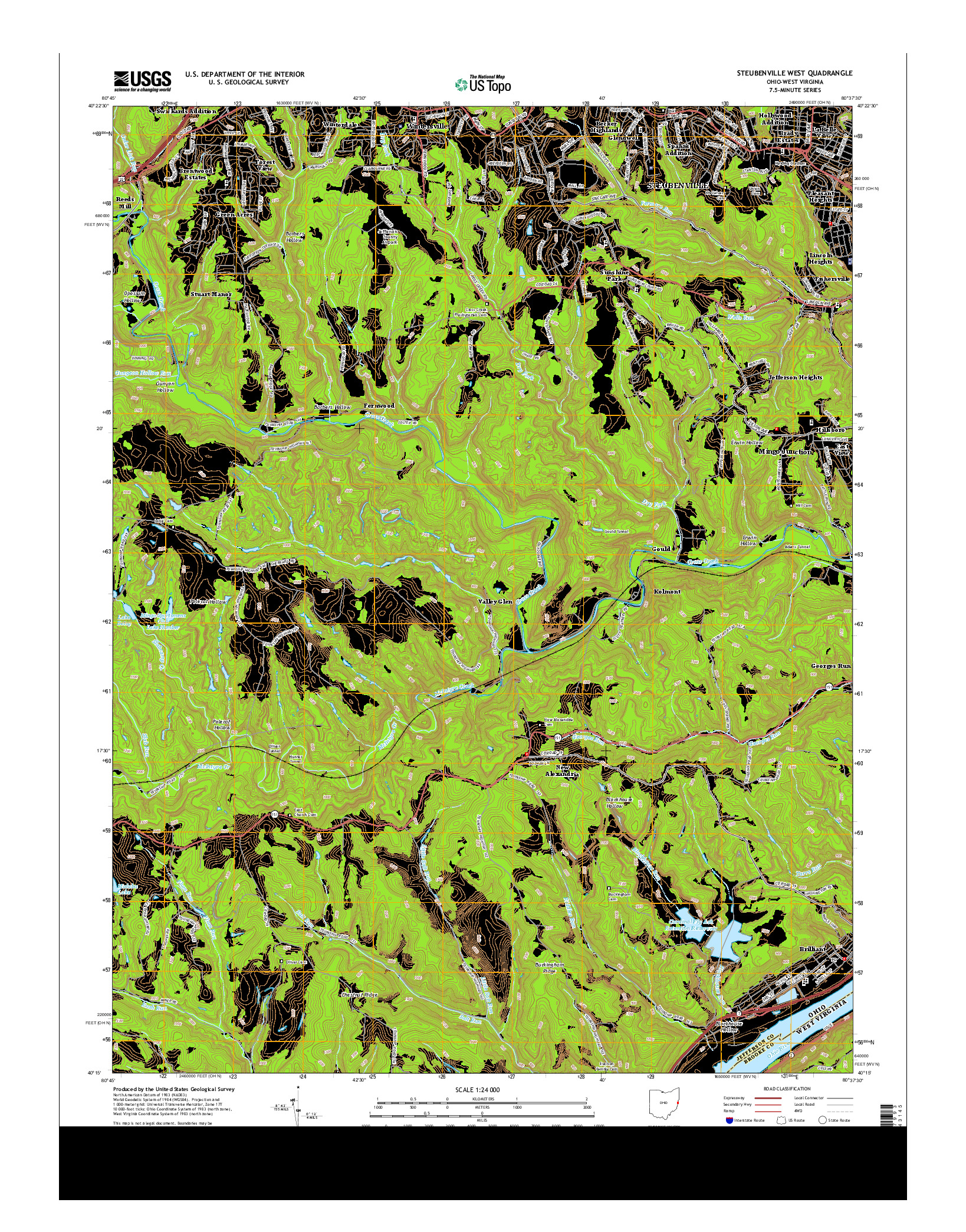 USGS US TOPO 7.5-MINUTE MAP FOR STEUBENVILLE WEST, OH-WV 2013