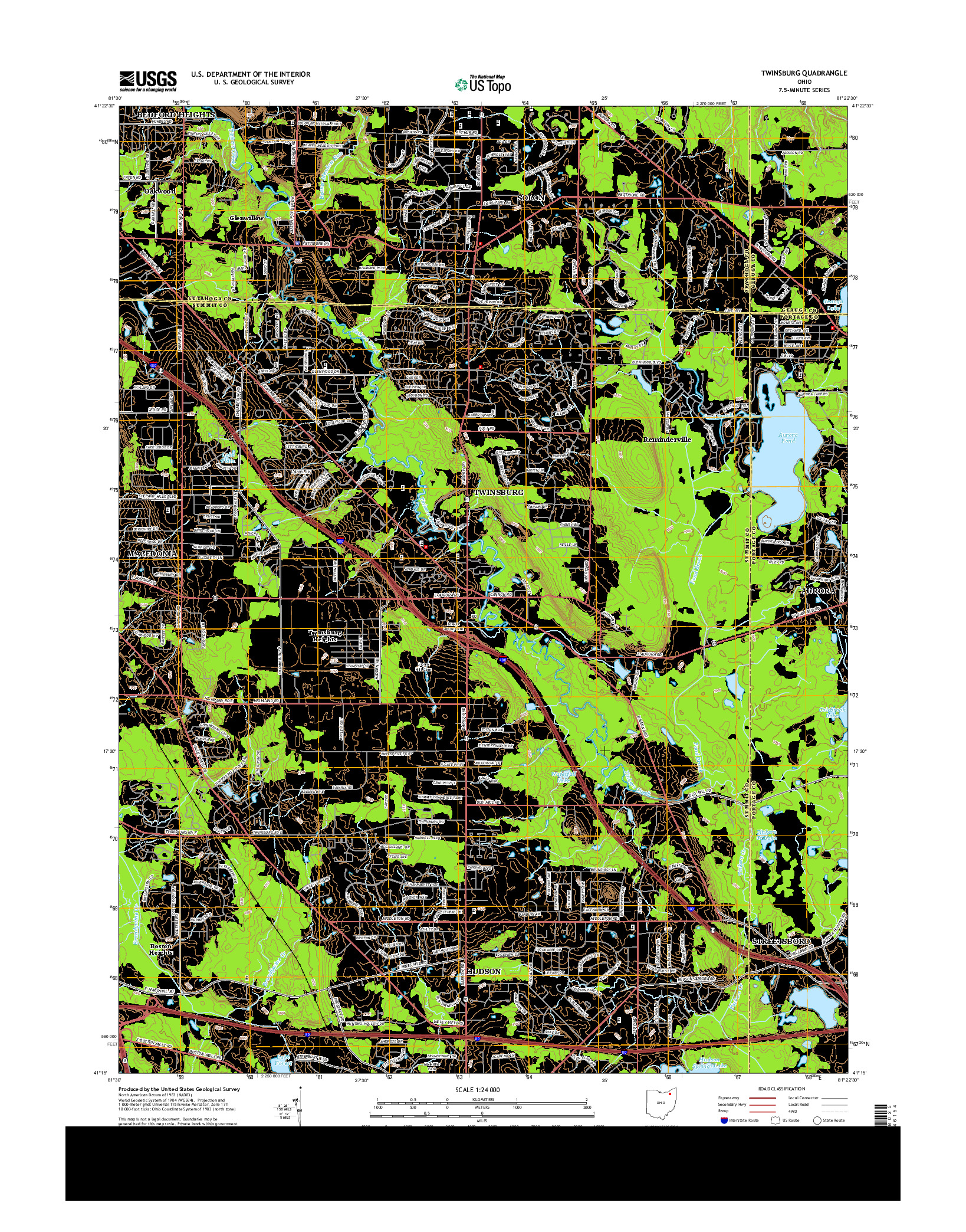 USGS US TOPO 7.5-MINUTE MAP FOR TWINSBURG, OH 2013