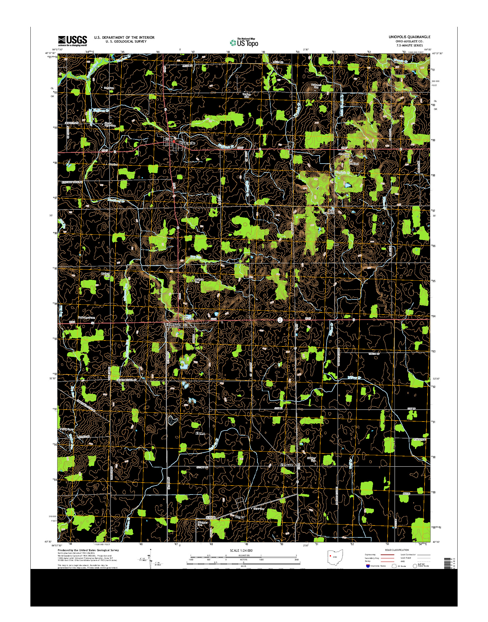 USGS US TOPO 7.5-MINUTE MAP FOR UNIOPOLIS, OH 2013