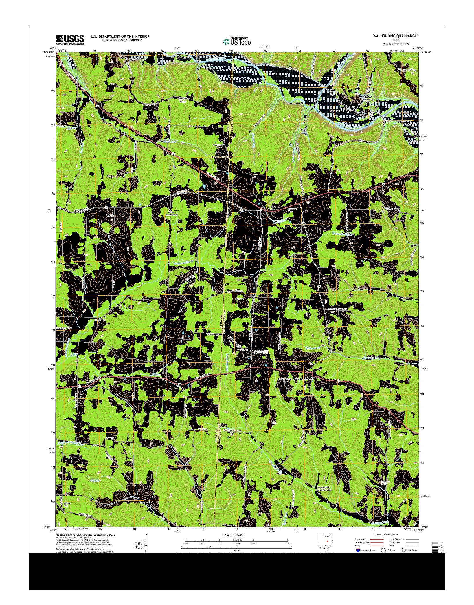 USGS US TOPO 7.5-MINUTE MAP FOR WALHONDING, OH 2013