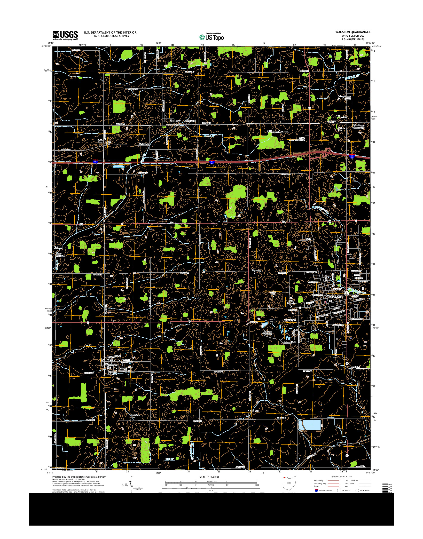 USGS US TOPO 7.5-MINUTE MAP FOR WAUSEON, OH 2013