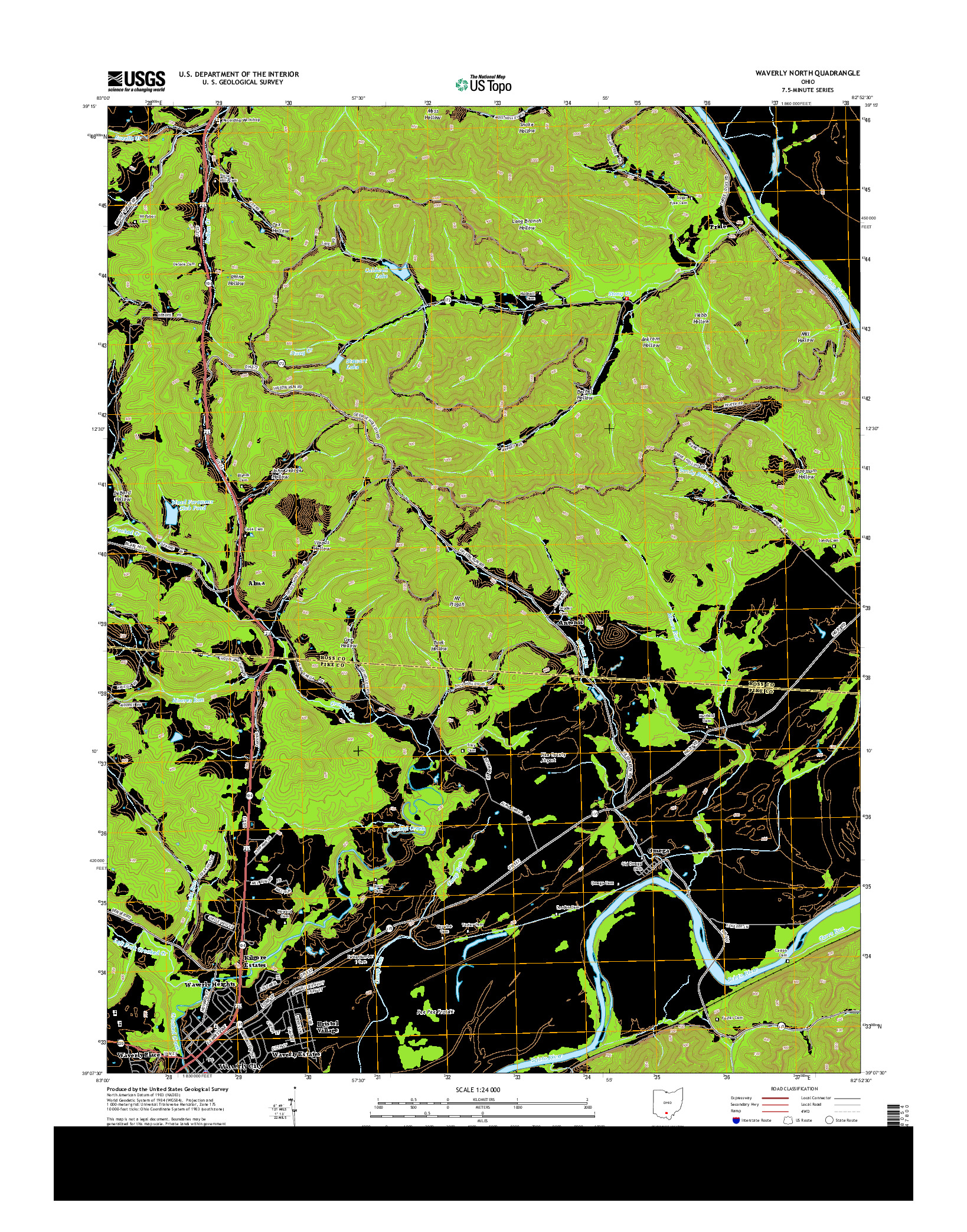 USGS US TOPO 7.5-MINUTE MAP FOR WAVERLY NORTH, OH 2013