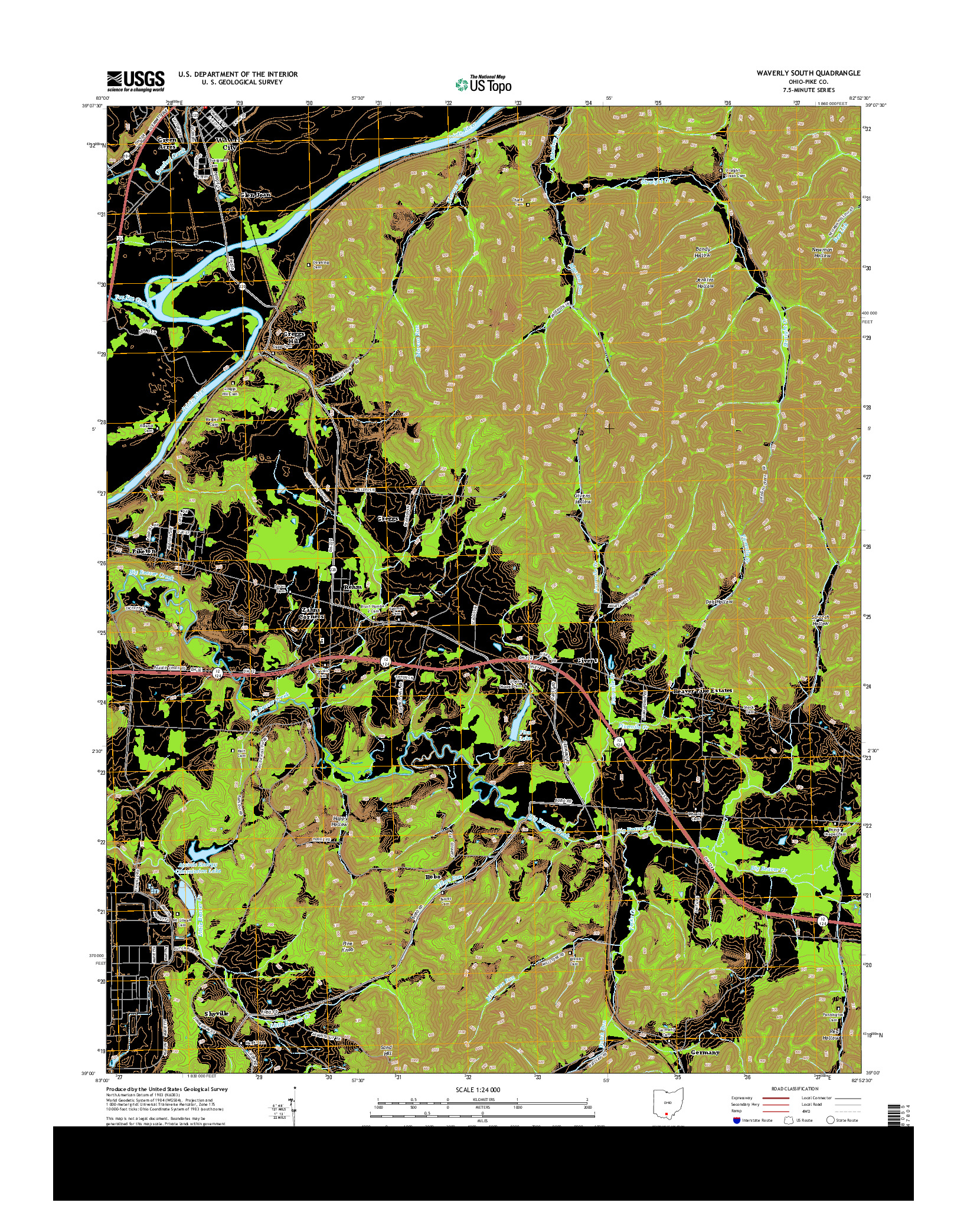 USGS US TOPO 7.5-MINUTE MAP FOR WAVERLY SOUTH, OH 2013