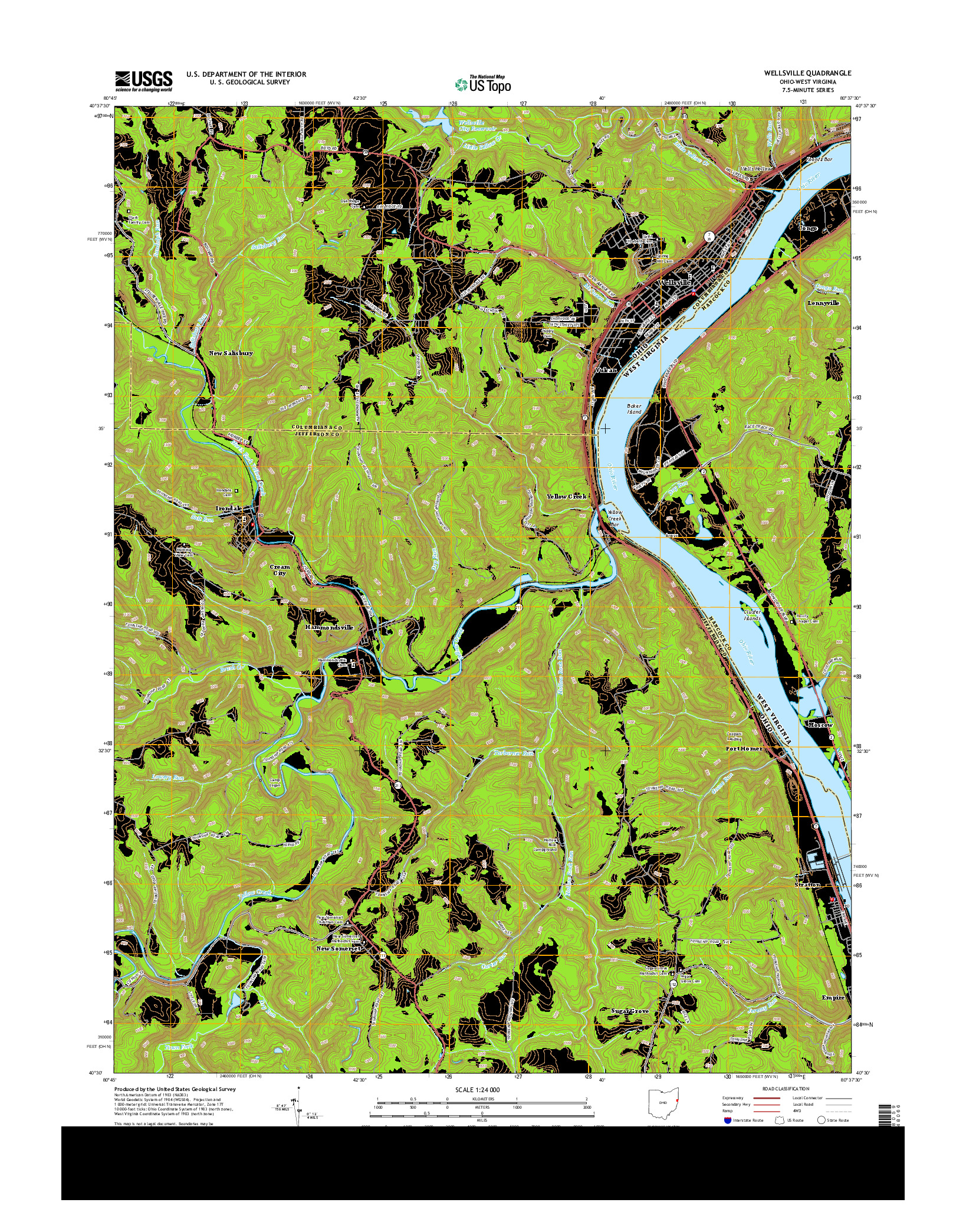 USGS US TOPO 7.5-MINUTE MAP FOR WELLSVILLE, OH-WV 2013