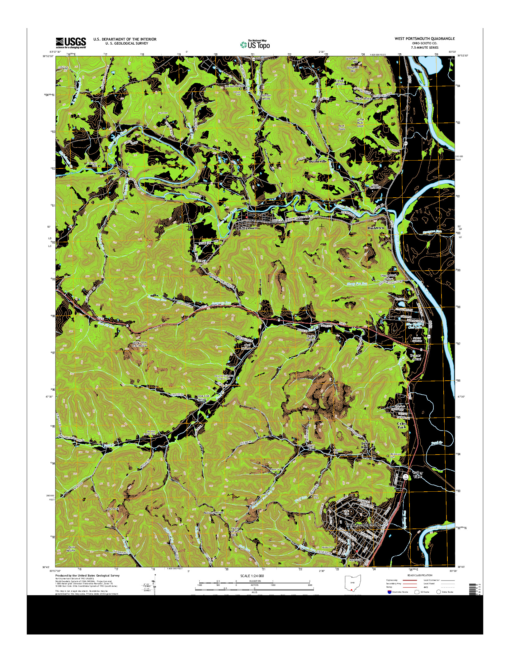 USGS US TOPO 7.5-MINUTE MAP FOR WEST PORTSMOUTH, OH 2013