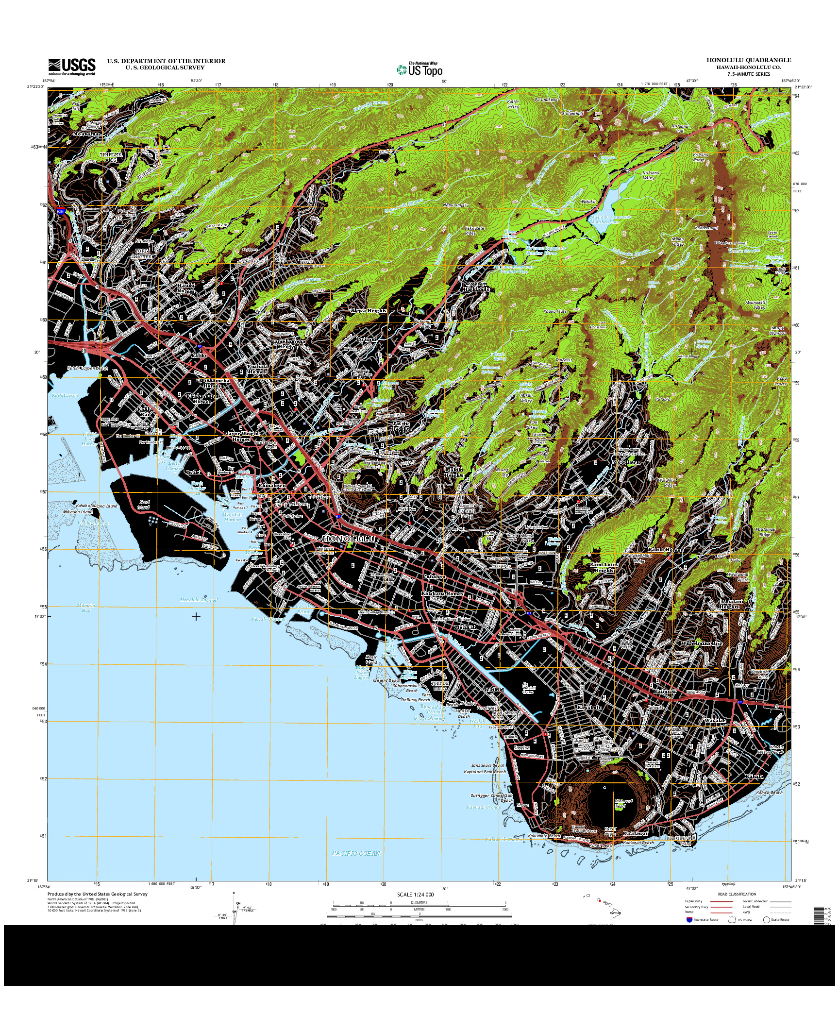 USGS US TOPO 7.5-MINUTE MAP FOR HONOLULU, HI 2013