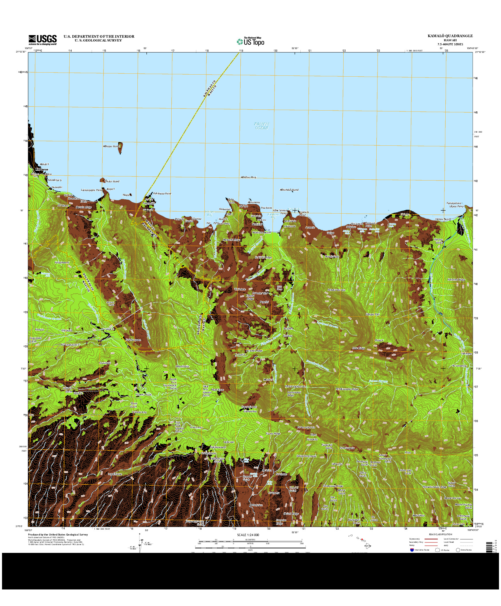 USGS US TOPO 7.5-MINUTE MAP FOR KAMALO, HI 2013