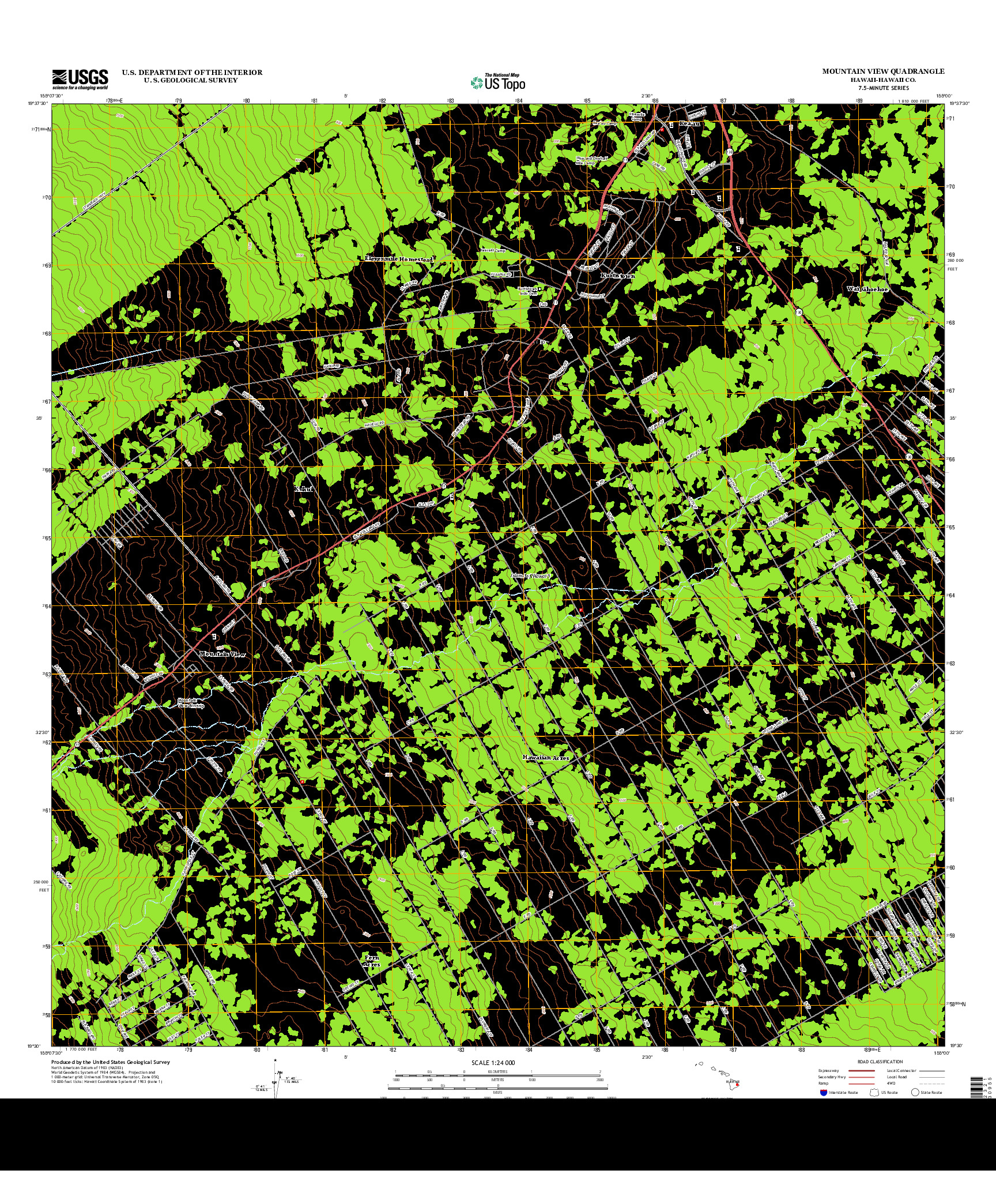 USGS US TOPO 7.5-MINUTE MAP FOR MOUNTAIN VIEW, HI 2013