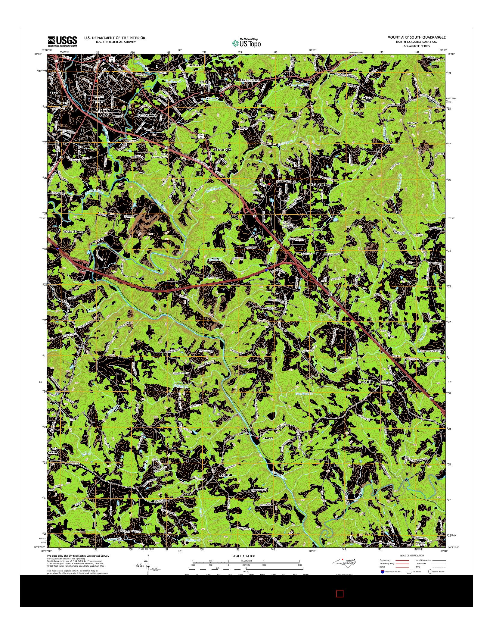 USGS US TOPO 7.5-MINUTE MAP FOR MOUNT AIRY SOUTH, NC 2014