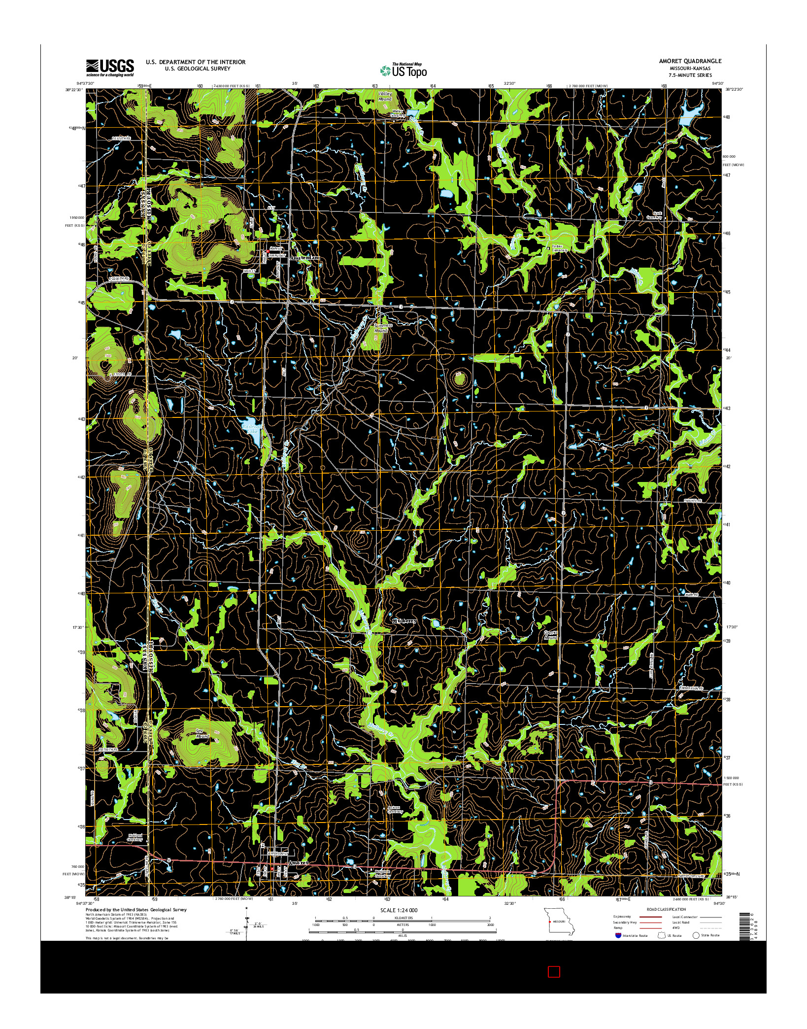 USGS US TOPO 7.5-MINUTE MAP FOR AMORET, MO-KS 2014