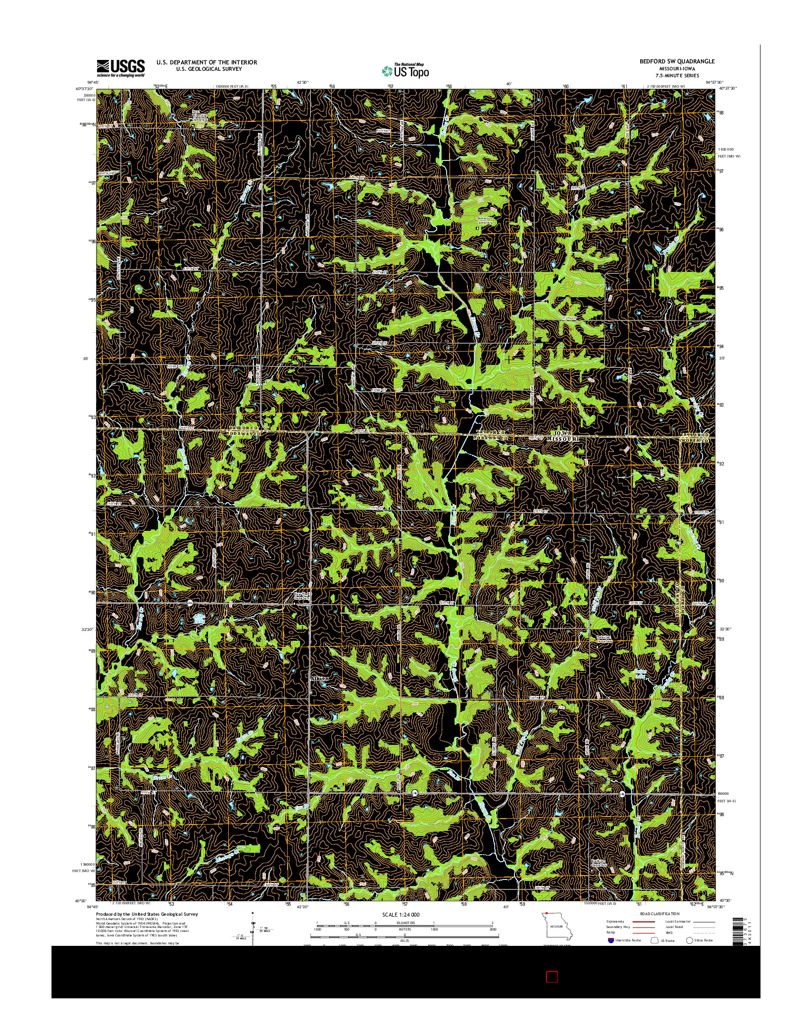 USGS US TOPO 7.5-MINUTE MAP FOR BEDFORD SW, MO-IA 2014