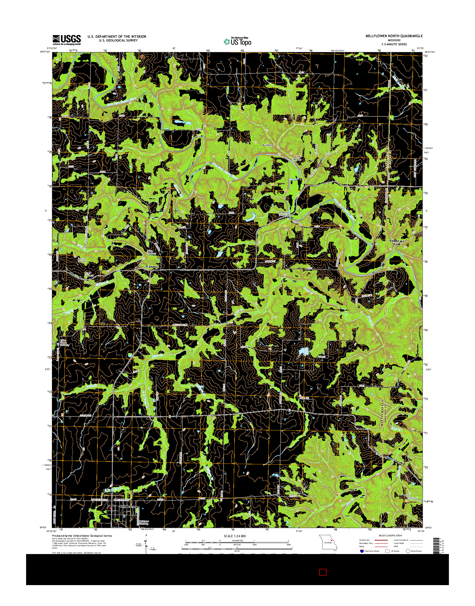 USGS US TOPO 7.5-MINUTE MAP FOR BELLFLOWER NORTH, MO 2014