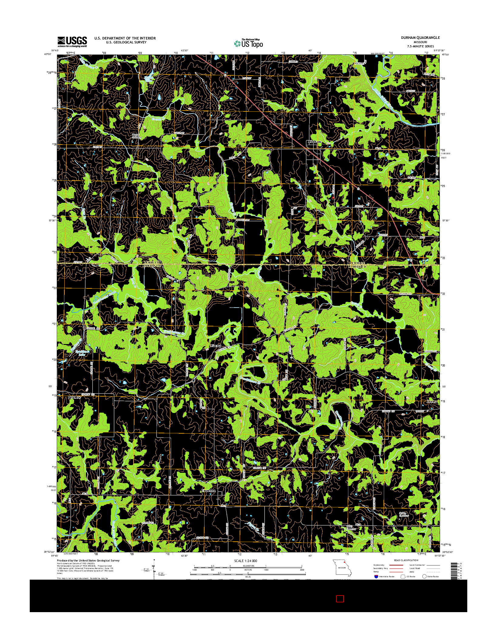 USGS US TOPO 7.5-MINUTE MAP FOR DURHAM, MO 2014