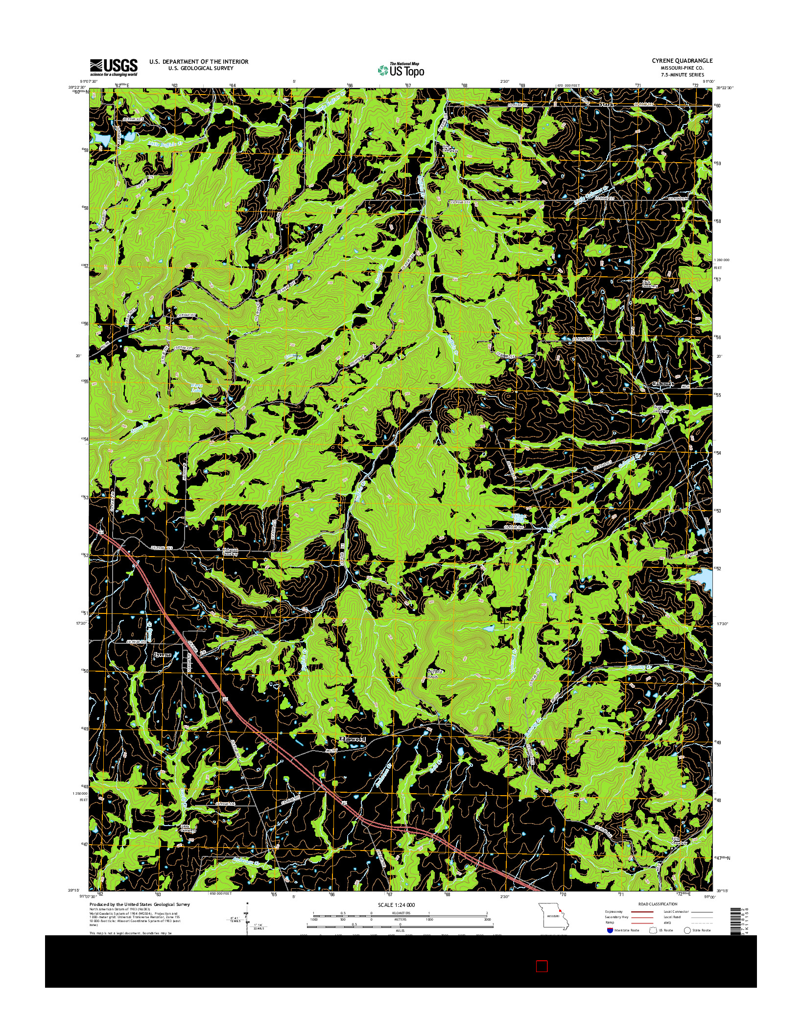 USGS US TOPO 7.5-MINUTE MAP FOR CYRENE, MO 2014