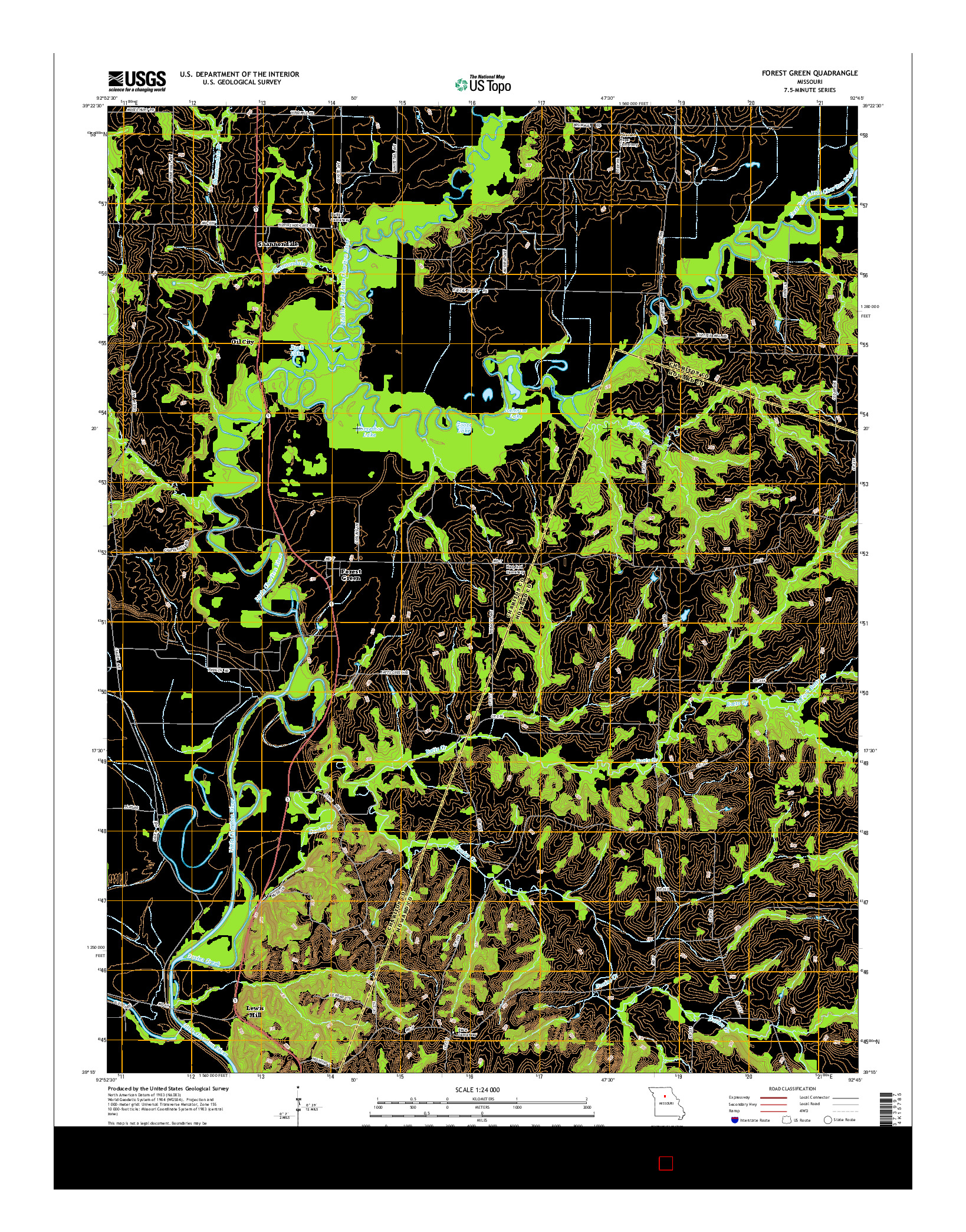 USGS US TOPO 7.5-MINUTE MAP FOR FOREST GREEN, MO 2014