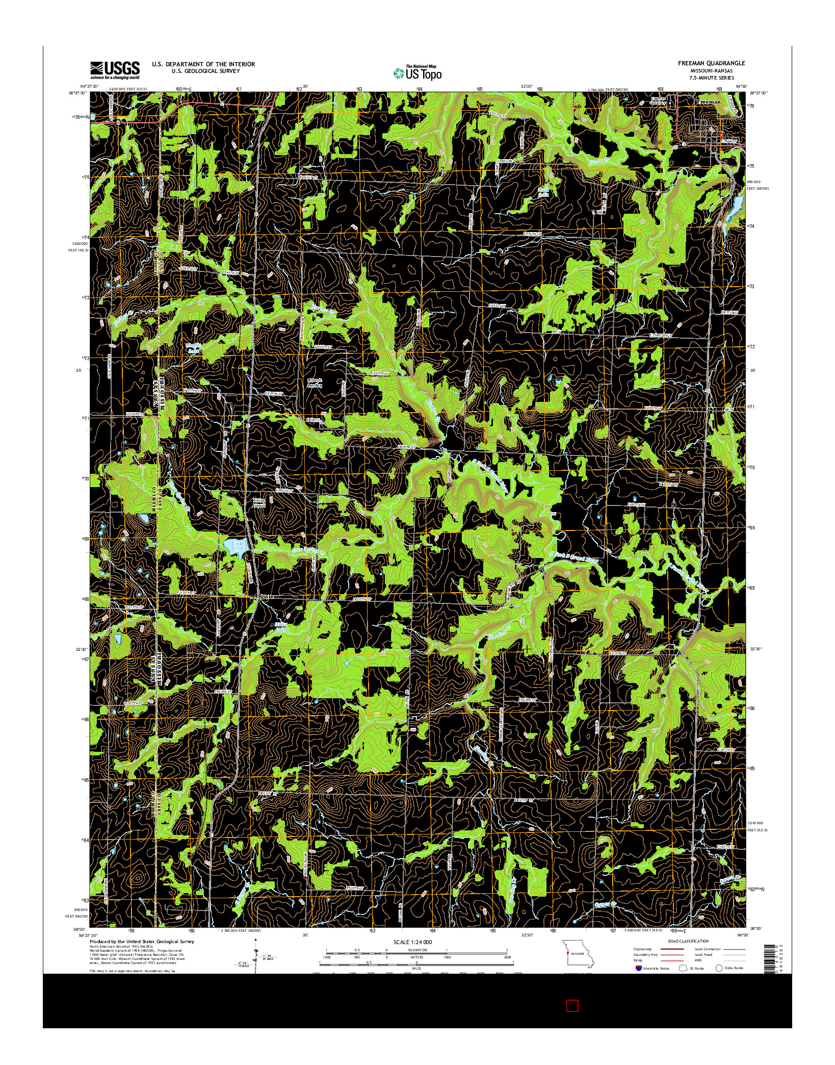 USGS US TOPO 7.5-MINUTE MAP FOR FREEMAN, MO-KS 2014