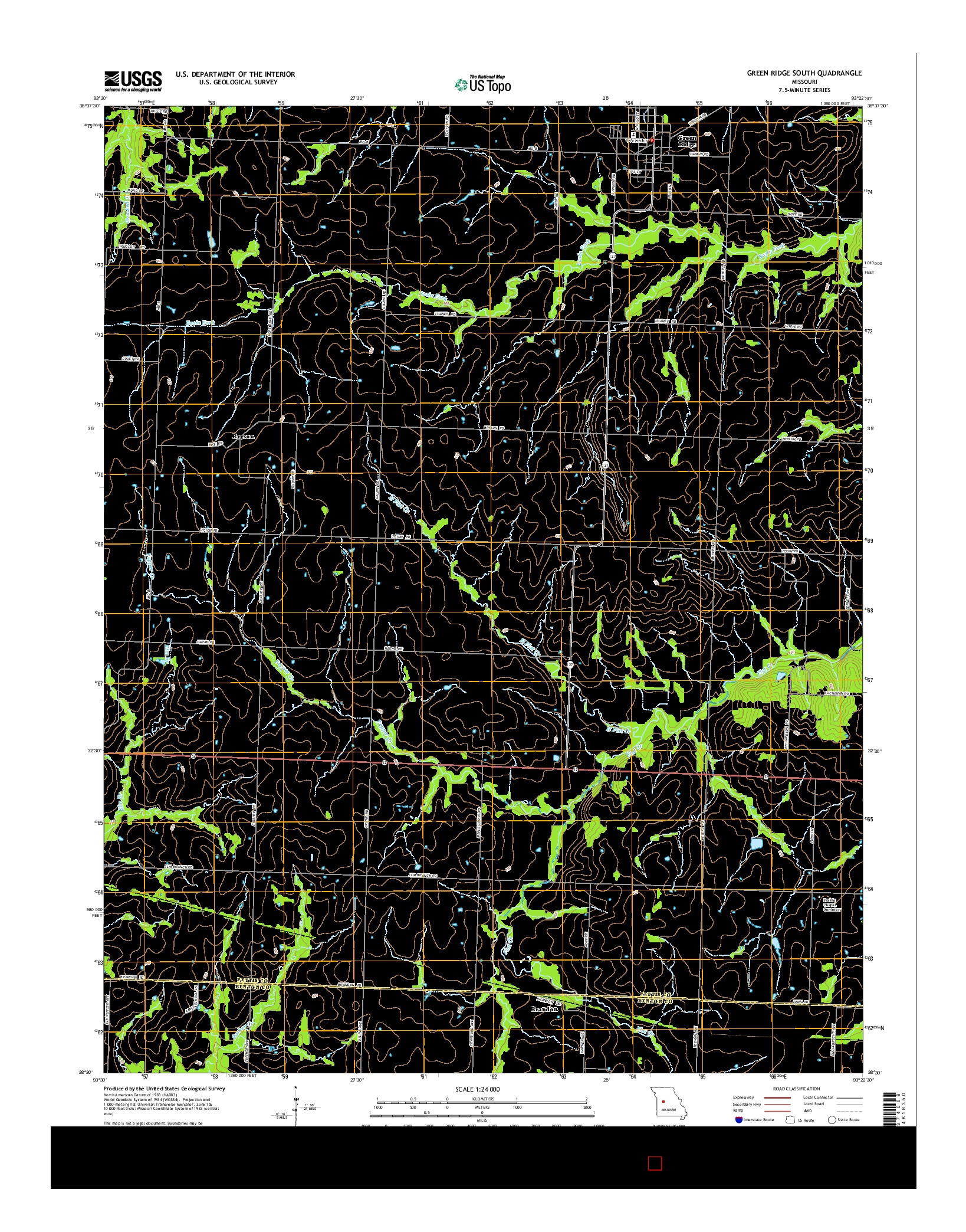 USGS US TOPO 7.5-MINUTE MAP FOR GREEN RIDGE SOUTH, MO 2014