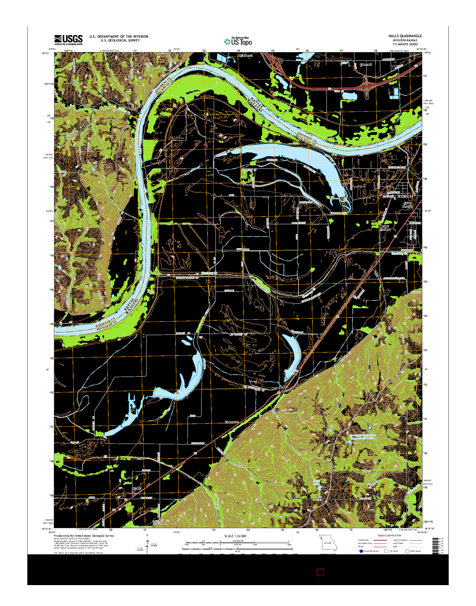 USGS US TOPO 7.5-MINUTE MAP FOR HALLS, MO-KS 2014