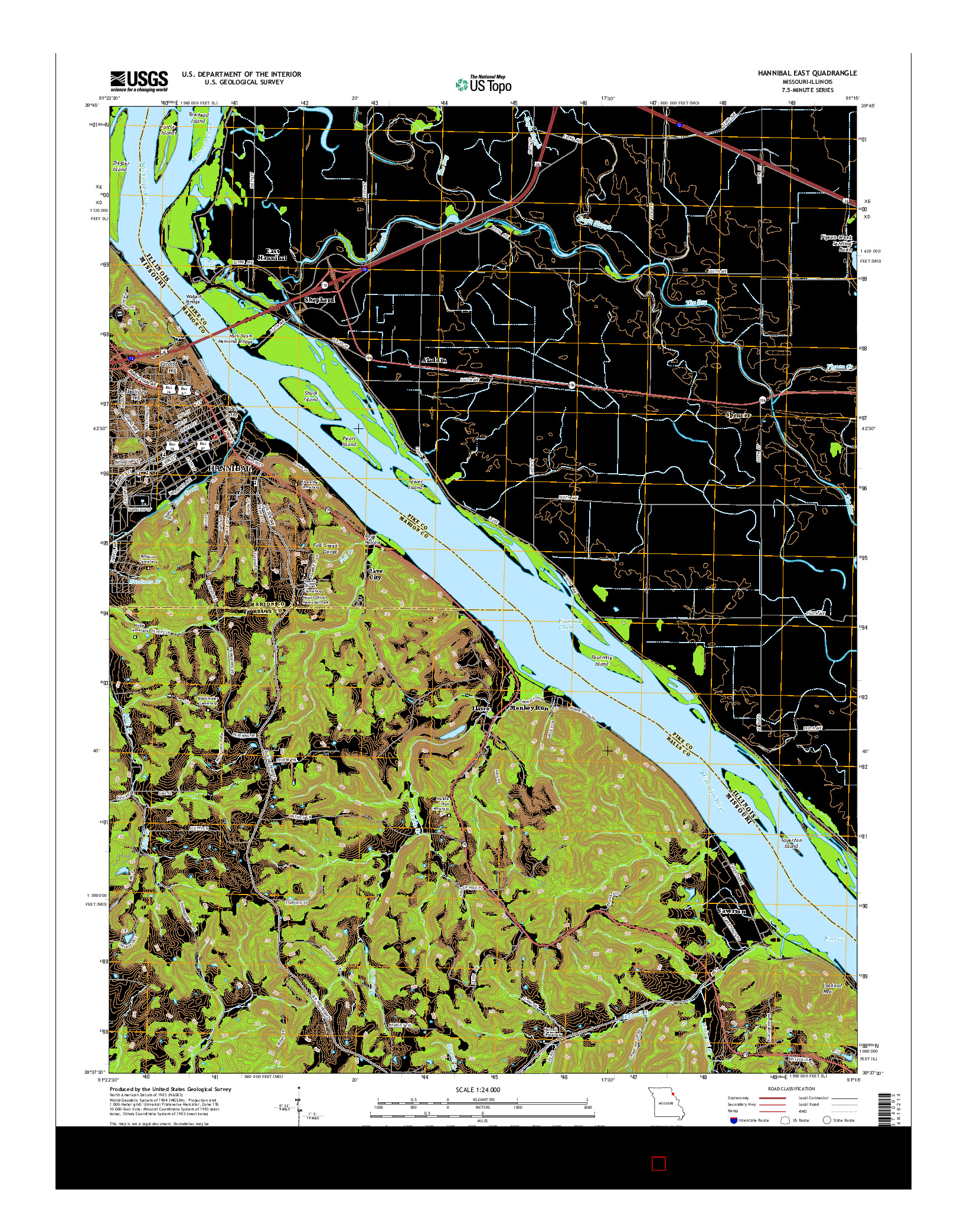 USGS US TOPO 7.5-MINUTE MAP FOR HANNIBAL EAST, MO-IL 2014