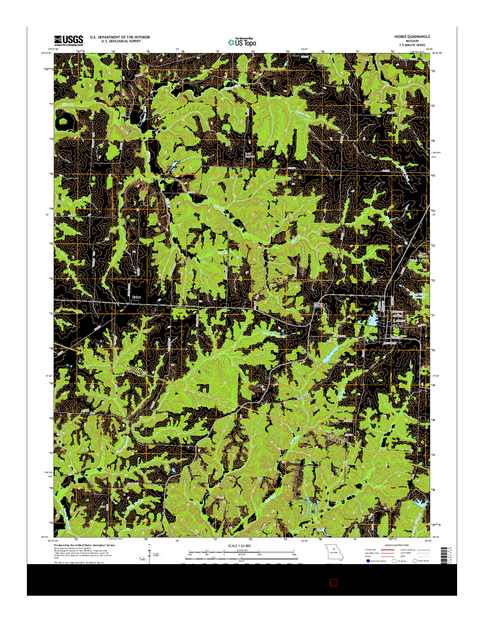 USGS US TOPO 7.5-MINUTE MAP FOR HIGBEE, MO 2014