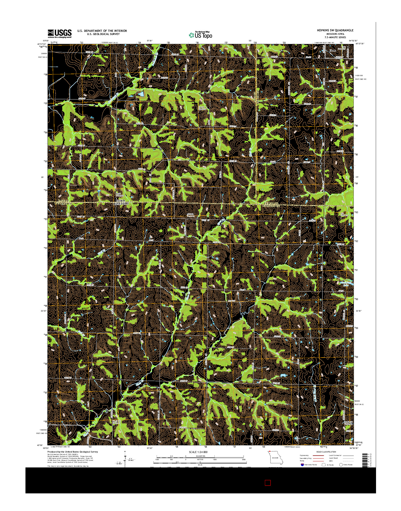 USGS US TOPO 7.5-MINUTE MAP FOR HOPKINS SW, MO-IA 2014