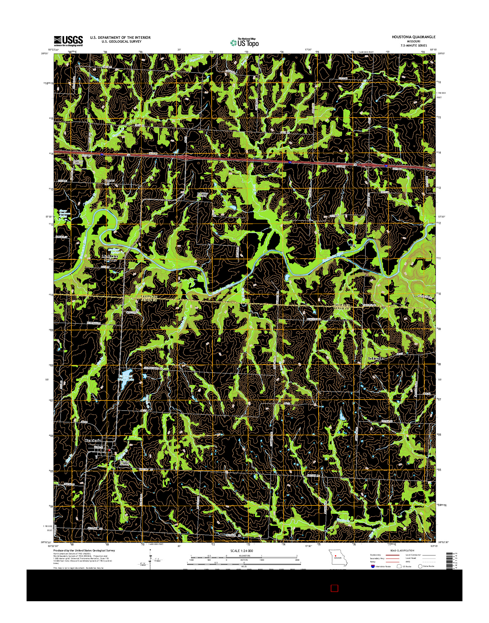 USGS US TOPO 7.5-MINUTE MAP FOR HOUSTONIA, MO 2014