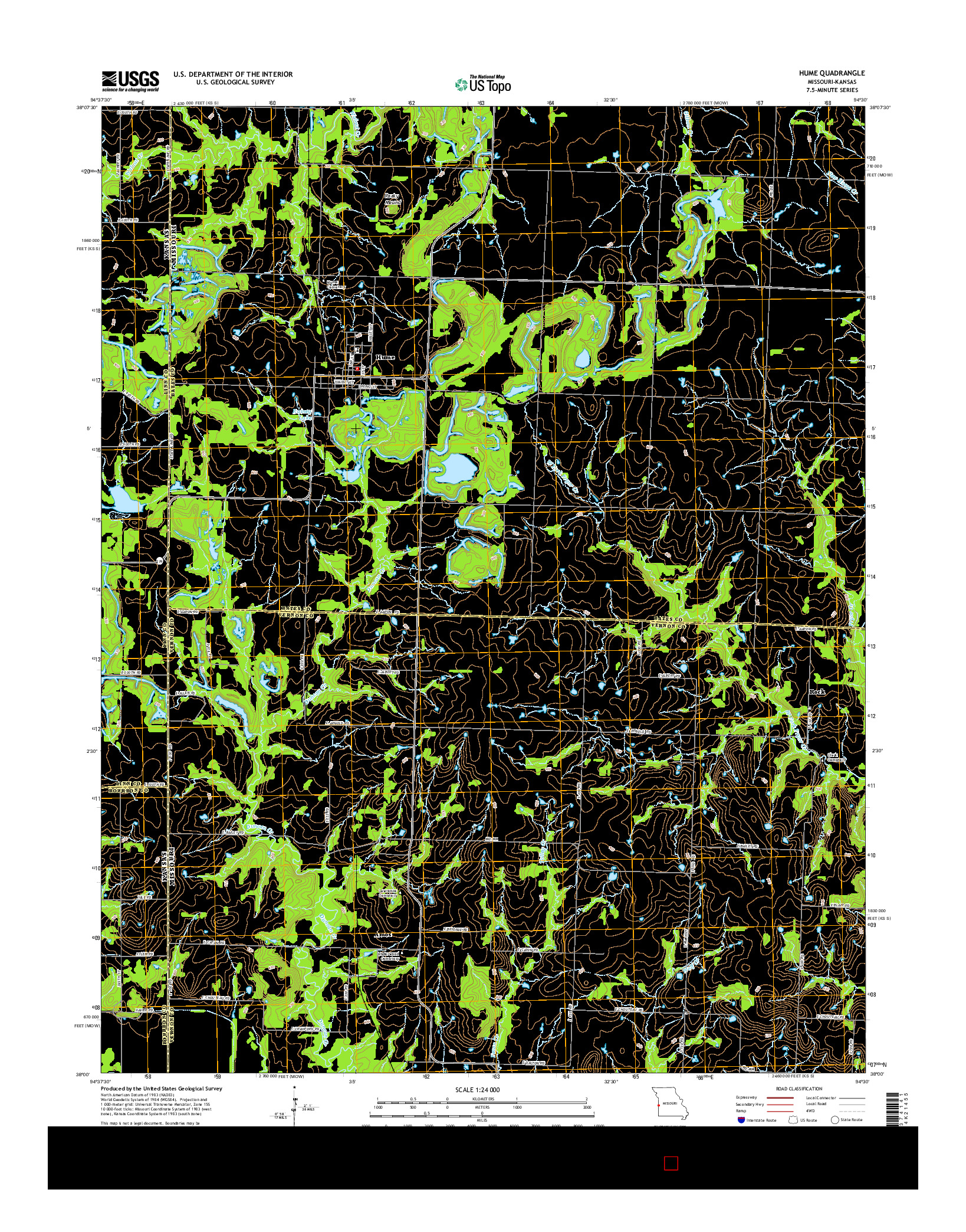 USGS US TOPO 7.5-MINUTE MAP FOR HUME, MO-KS 2014