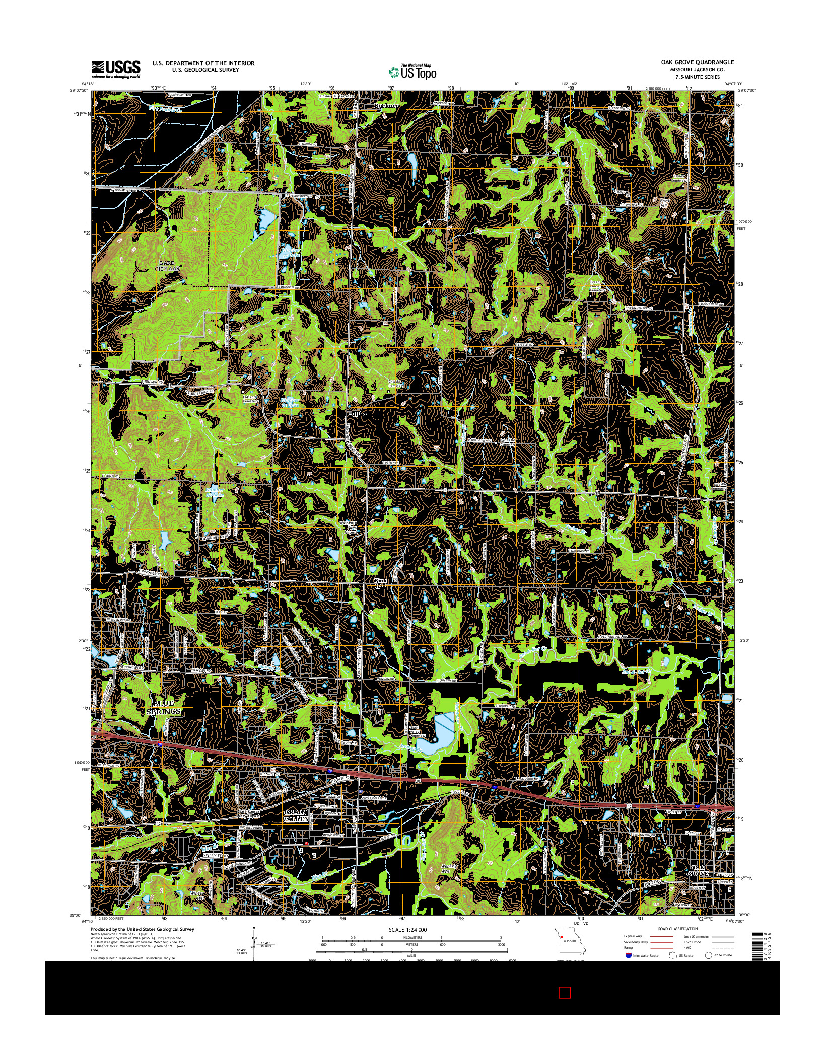 USGS US TOPO 7.5-MINUTE MAP FOR OAK GROVE, MO 2014