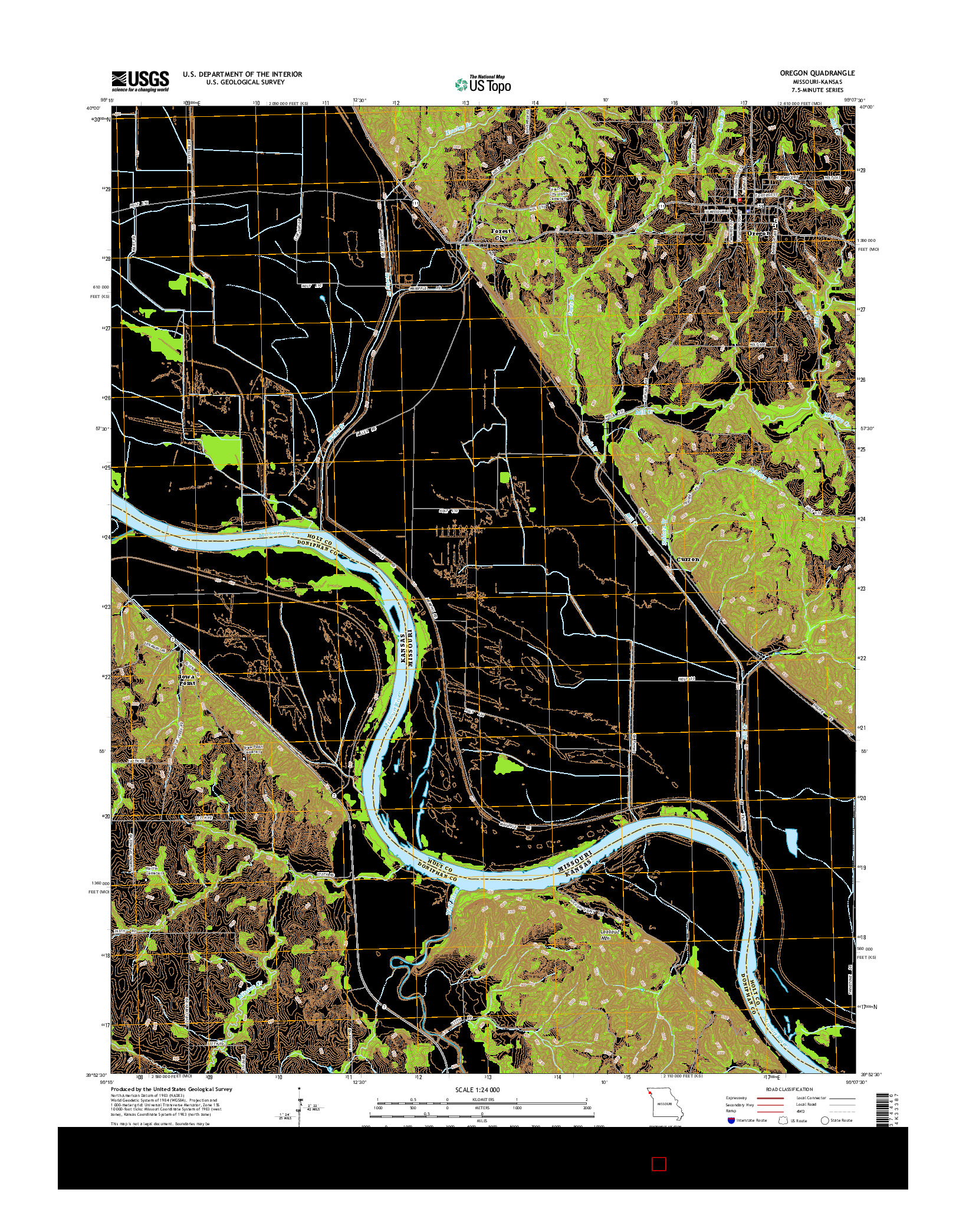 USGS US TOPO 7.5-MINUTE MAP FOR OREGON, MO-KS 2014