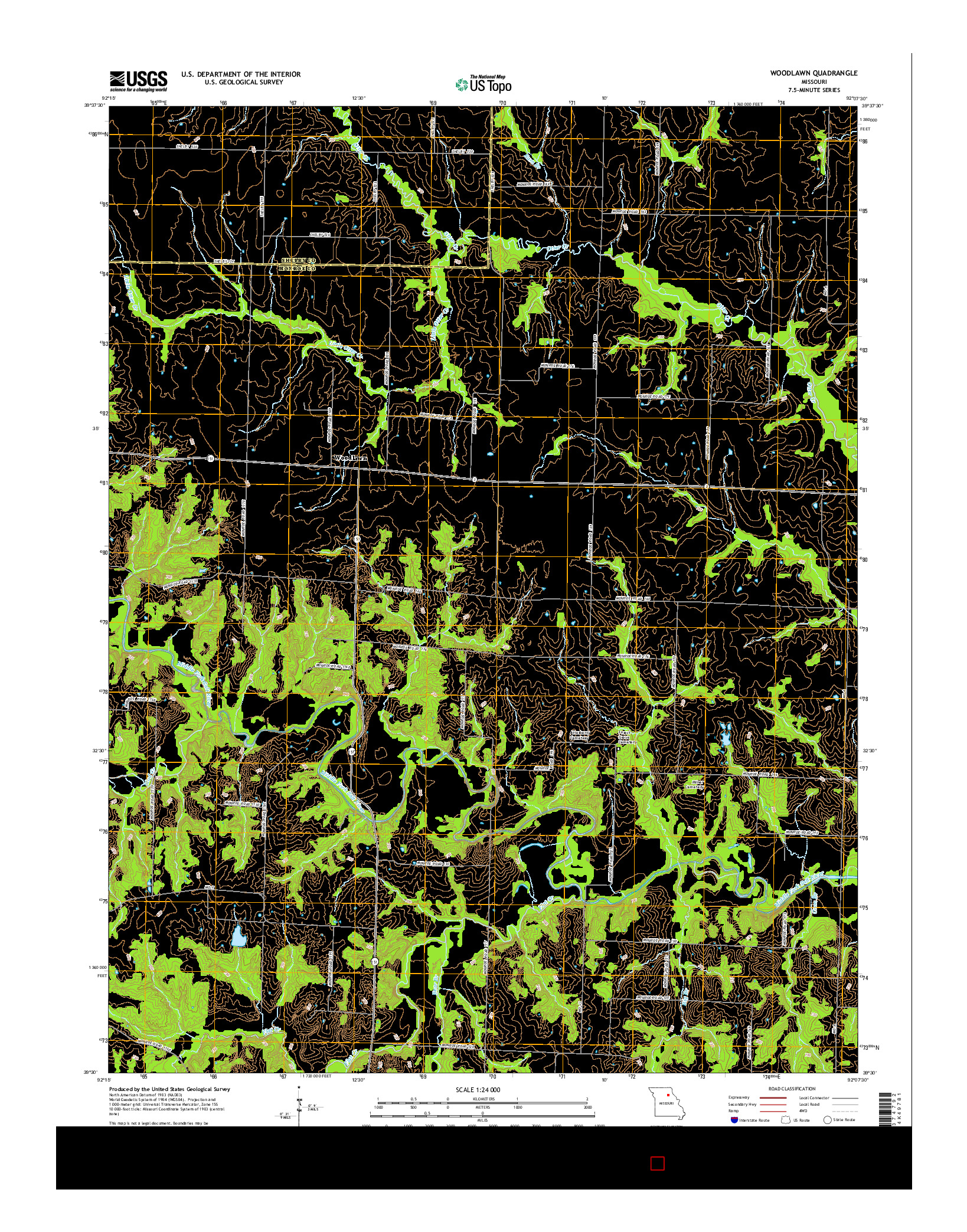 USGS US TOPO 7.5-MINUTE MAP FOR WOODLAWN, MO 2014