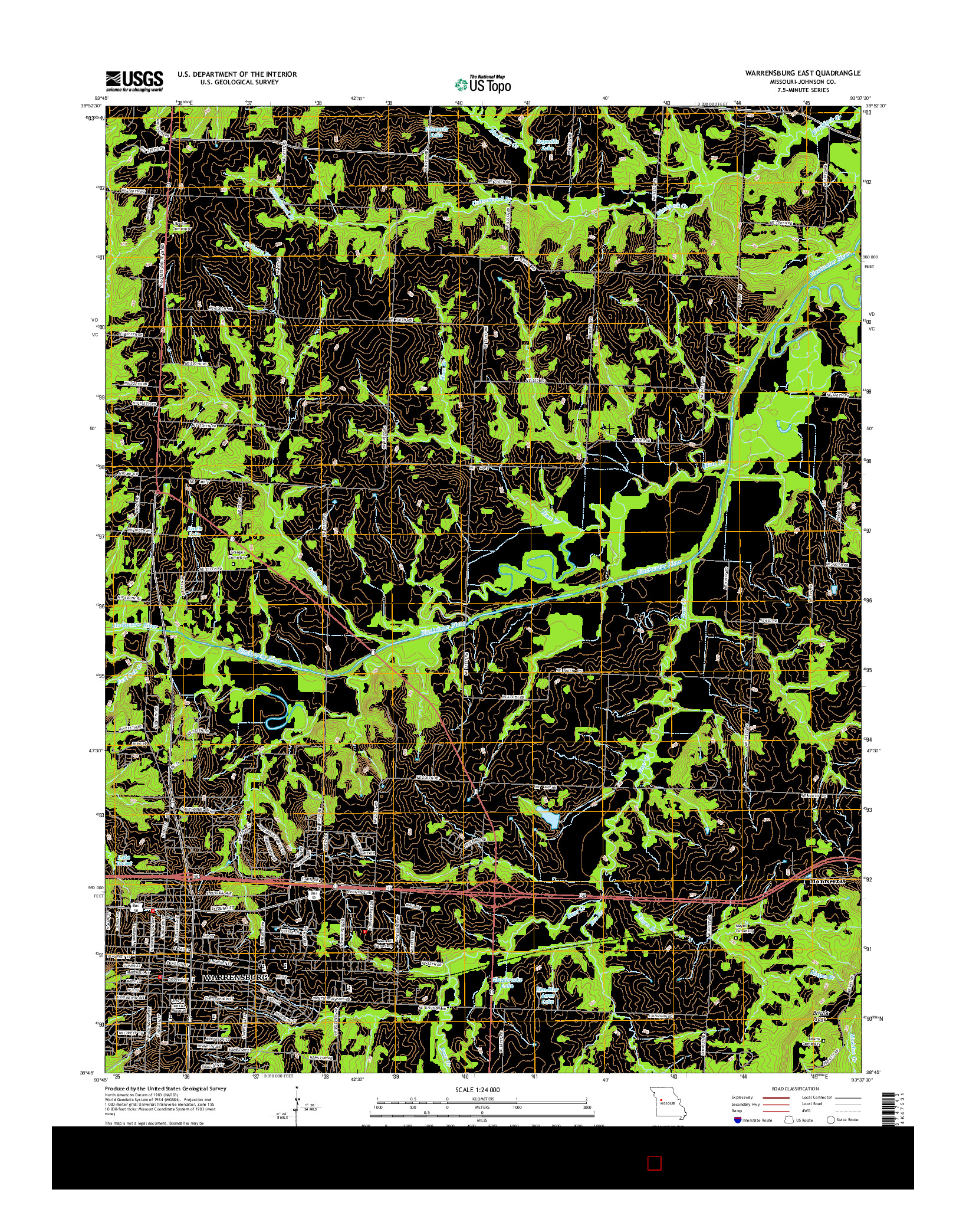 USGS US TOPO 7.5-MINUTE MAP FOR WARRENSBURG EAST, MO 2014