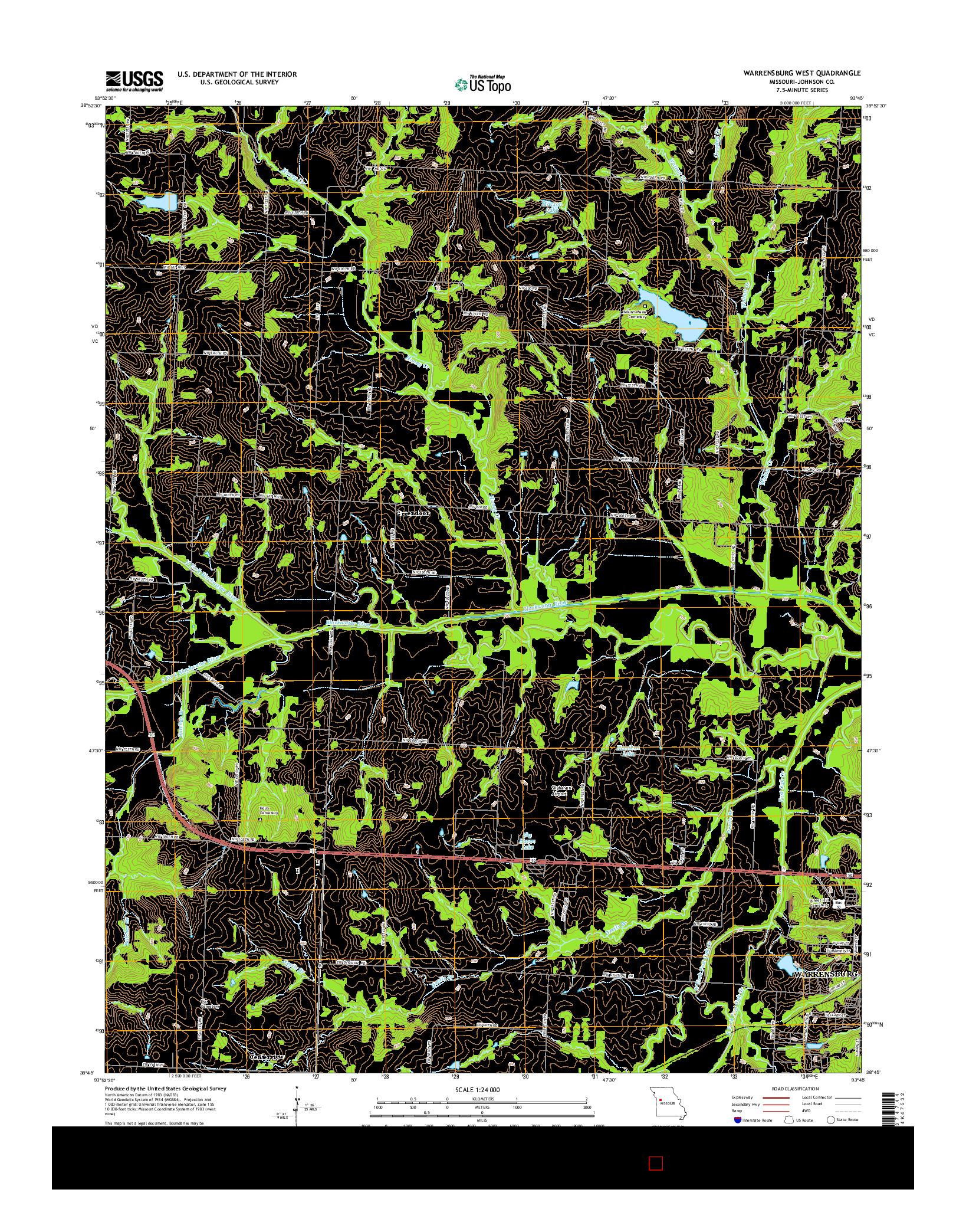 USGS US TOPO 7.5-MINUTE MAP FOR WARRENSBURG WEST, MO 2014