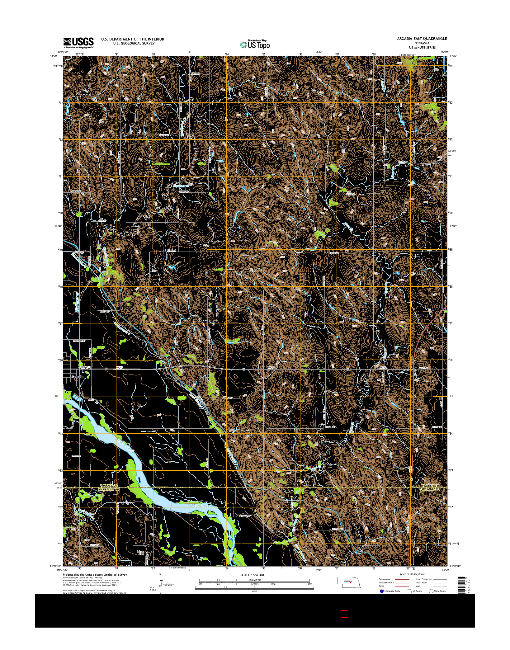USGS US TOPO 7.5-MINUTE MAP FOR ARCADIA EAST, NE 2014