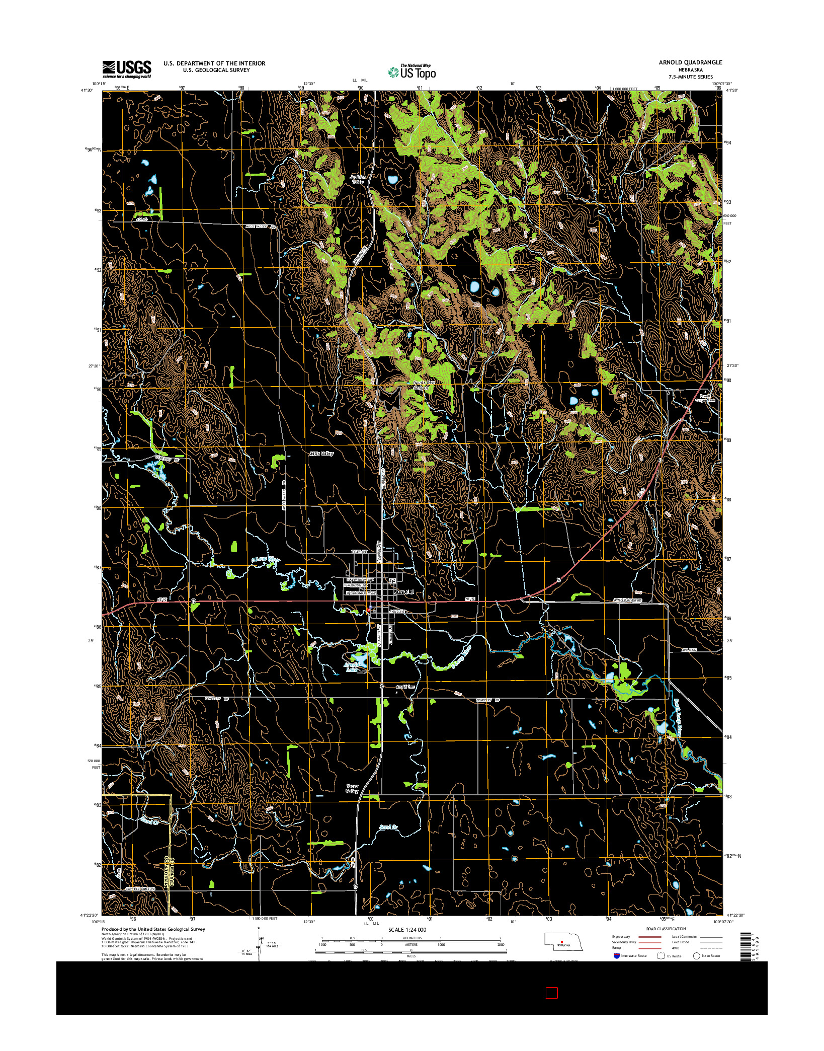 USGS US TOPO 7.5-MINUTE MAP FOR ARNOLD, NE 2014