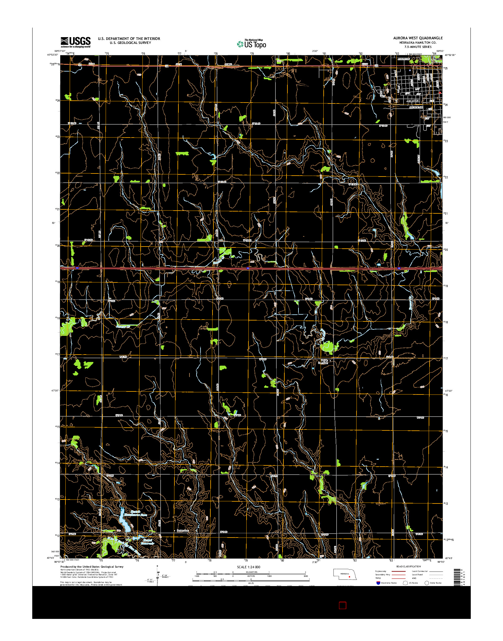 USGS US TOPO 7.5-MINUTE MAP FOR AURORA WEST, NE 2014