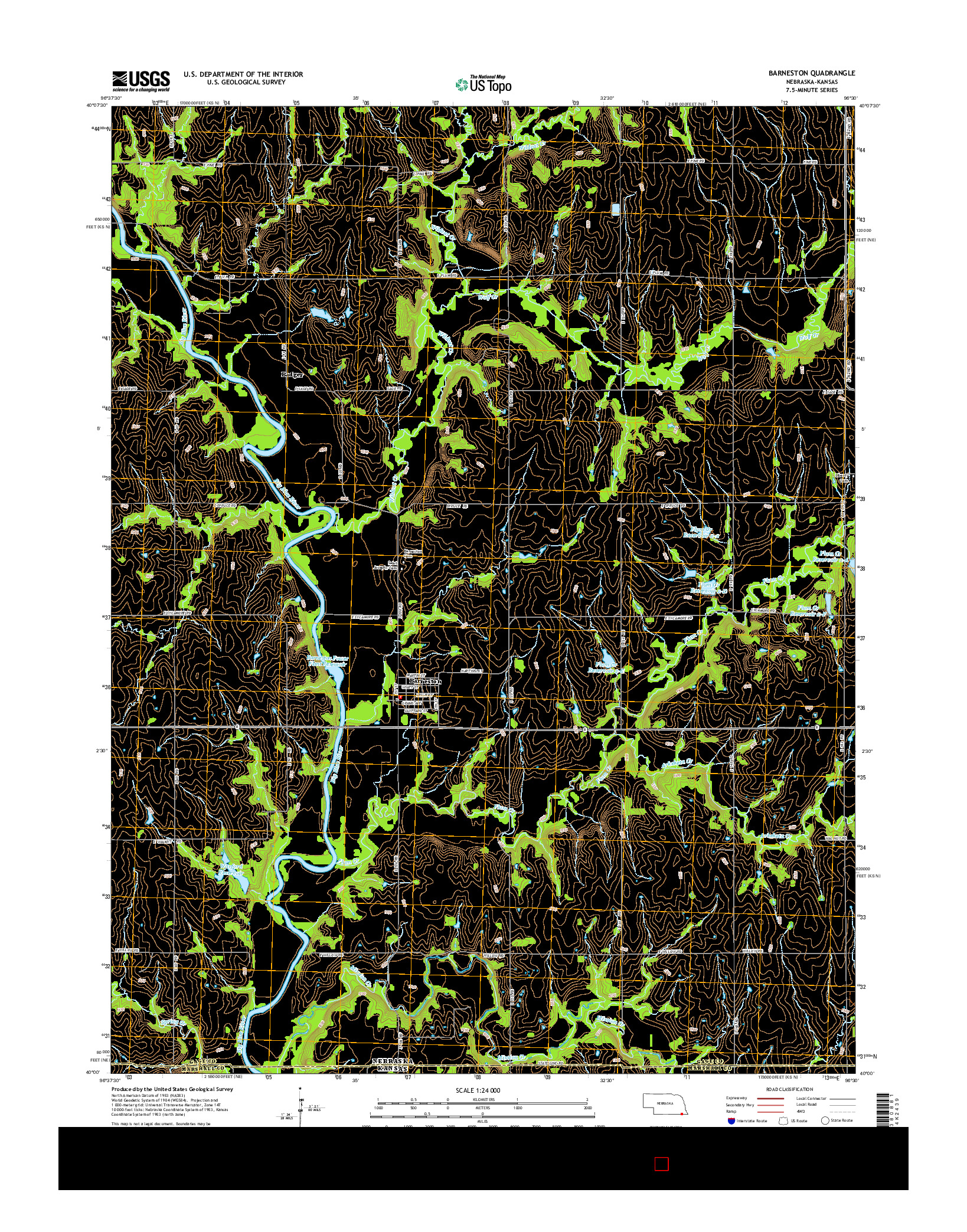 USGS US TOPO 7.5-MINUTE MAP FOR BARNESTON, NE-KS 2014