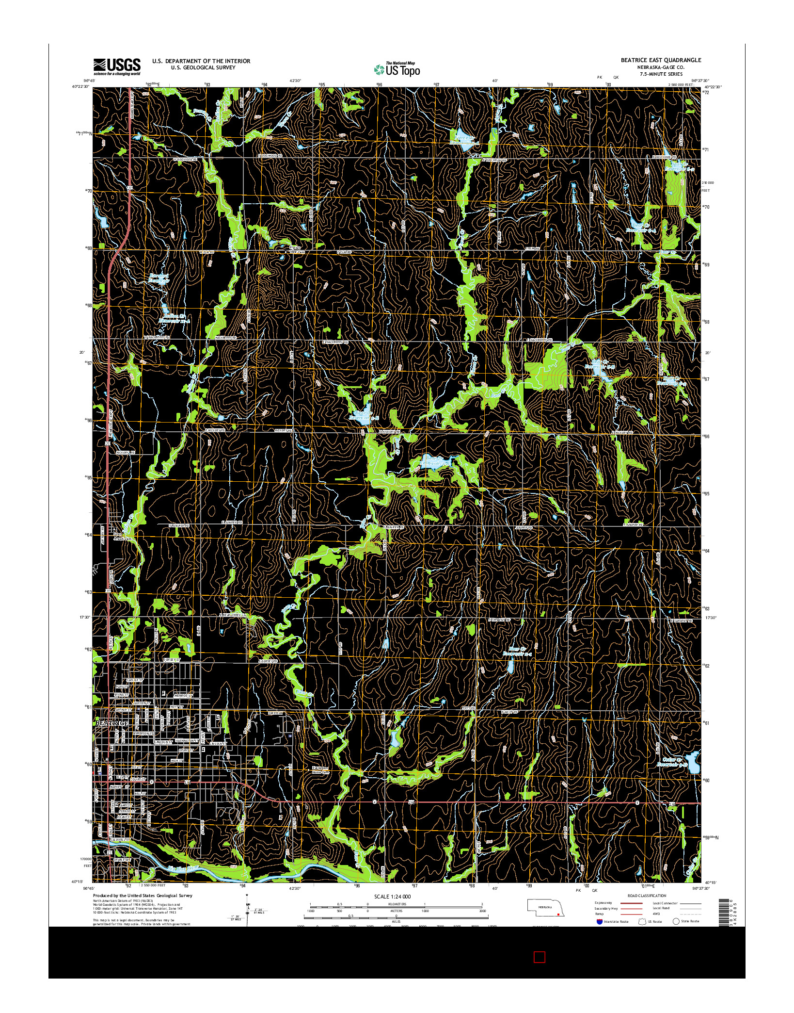 USGS US TOPO 7.5-MINUTE MAP FOR BEATRICE EAST, NE 2014