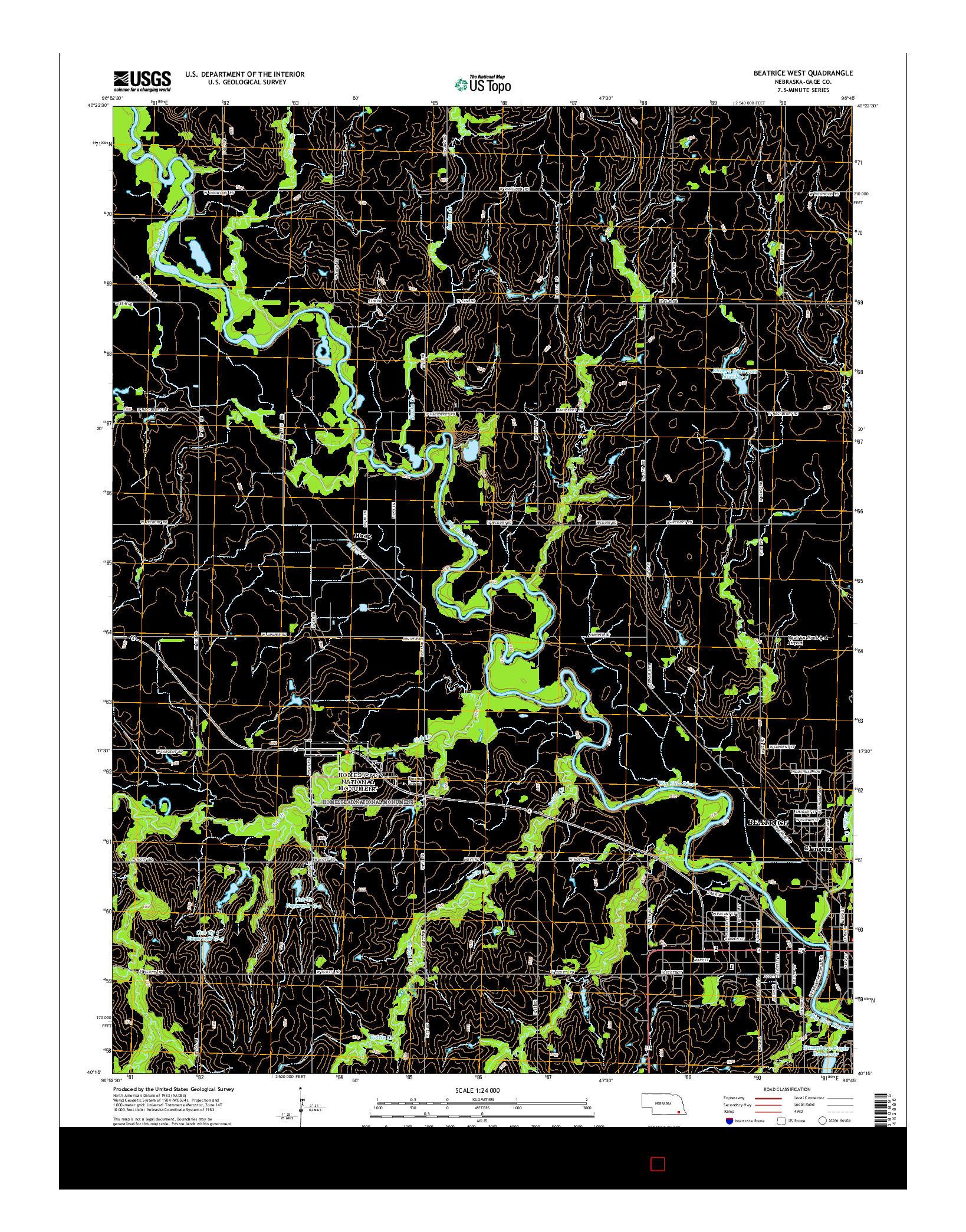 USGS US TOPO 7.5-MINUTE MAP FOR BEATRICE WEST, NE 2014